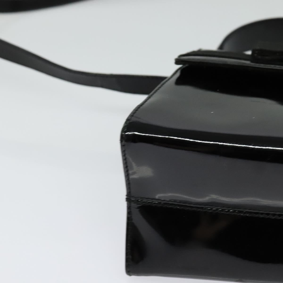 Salvatore Ferragamo Vala Hand Bag Patent leather 2way Black Gold Auth BA3968