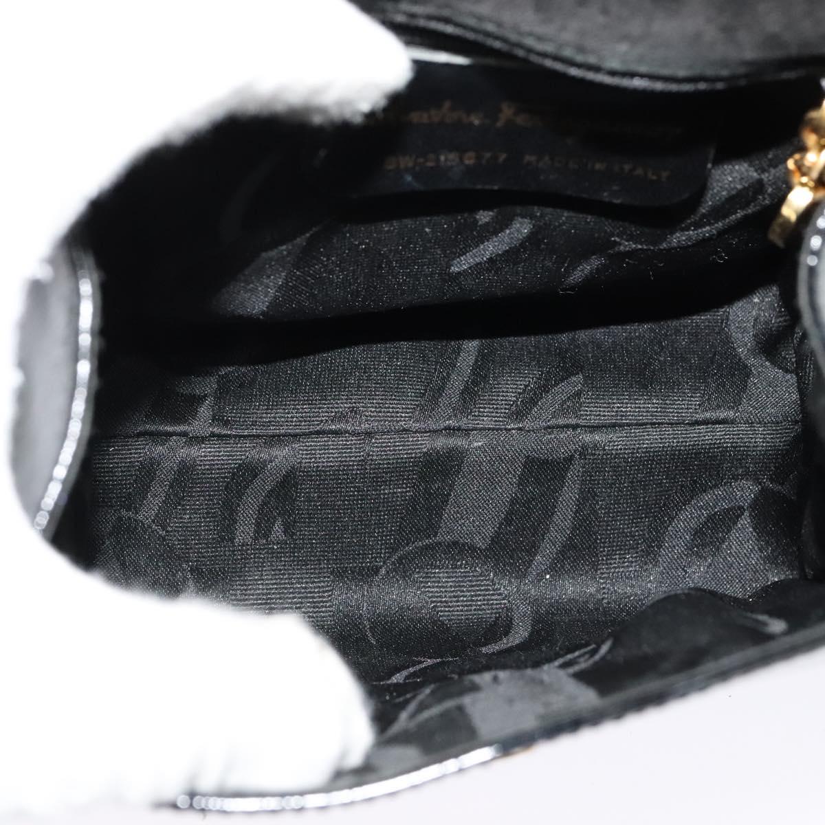 Salvatore Ferragamo Vala Hand Bag Patent leather 2way Black Gold Auth BA3968