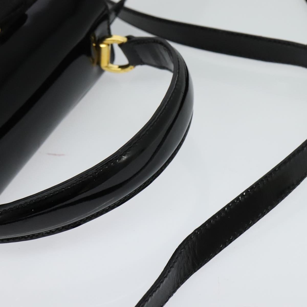 Salvatore Ferragamo Vala Hand Bag Patent leather 2way Black Gold Auth BA3968