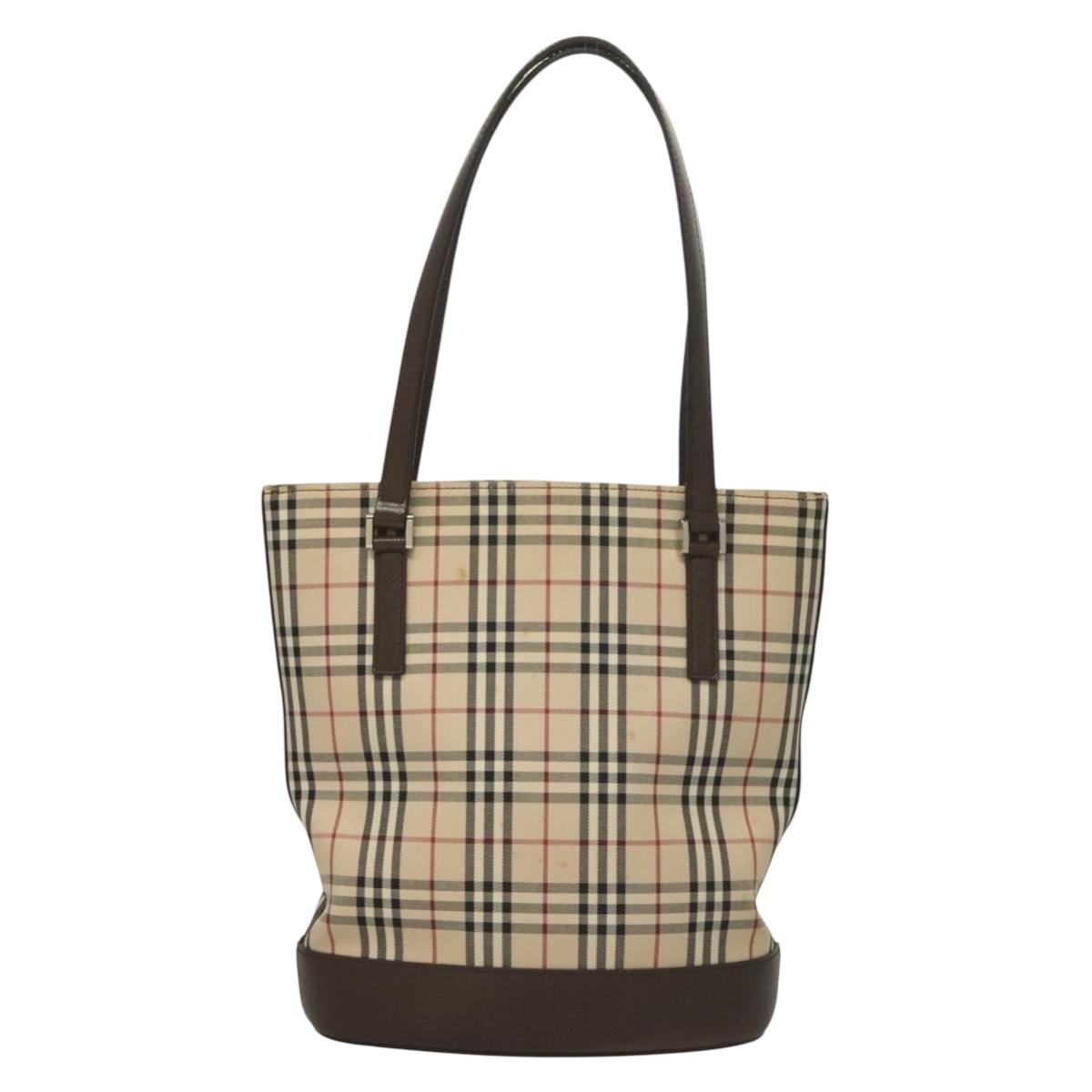 BURBERRY Nova Check Tote Bag Canvas Beige Silver Auth BA3977
