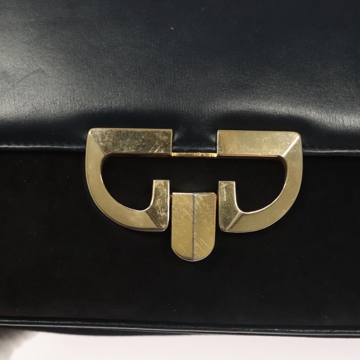 GUCCI Shoulder Bag Suede Leather Navy Gold Auth BA3980