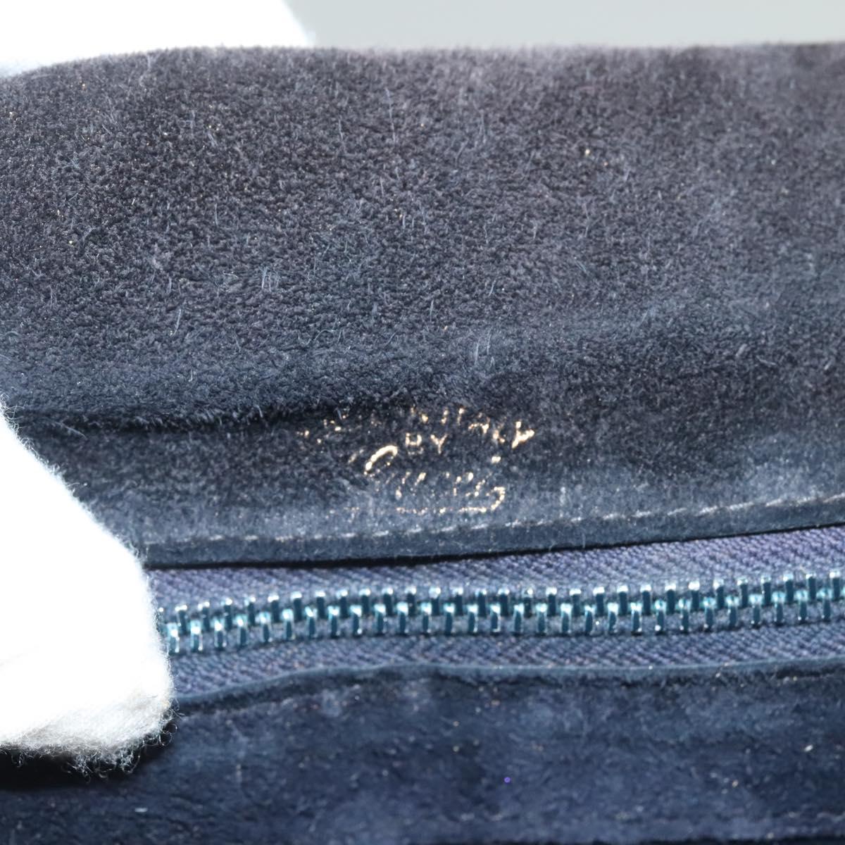 GUCCI Shoulder Bag Suede Leather Navy Gold Auth BA3980