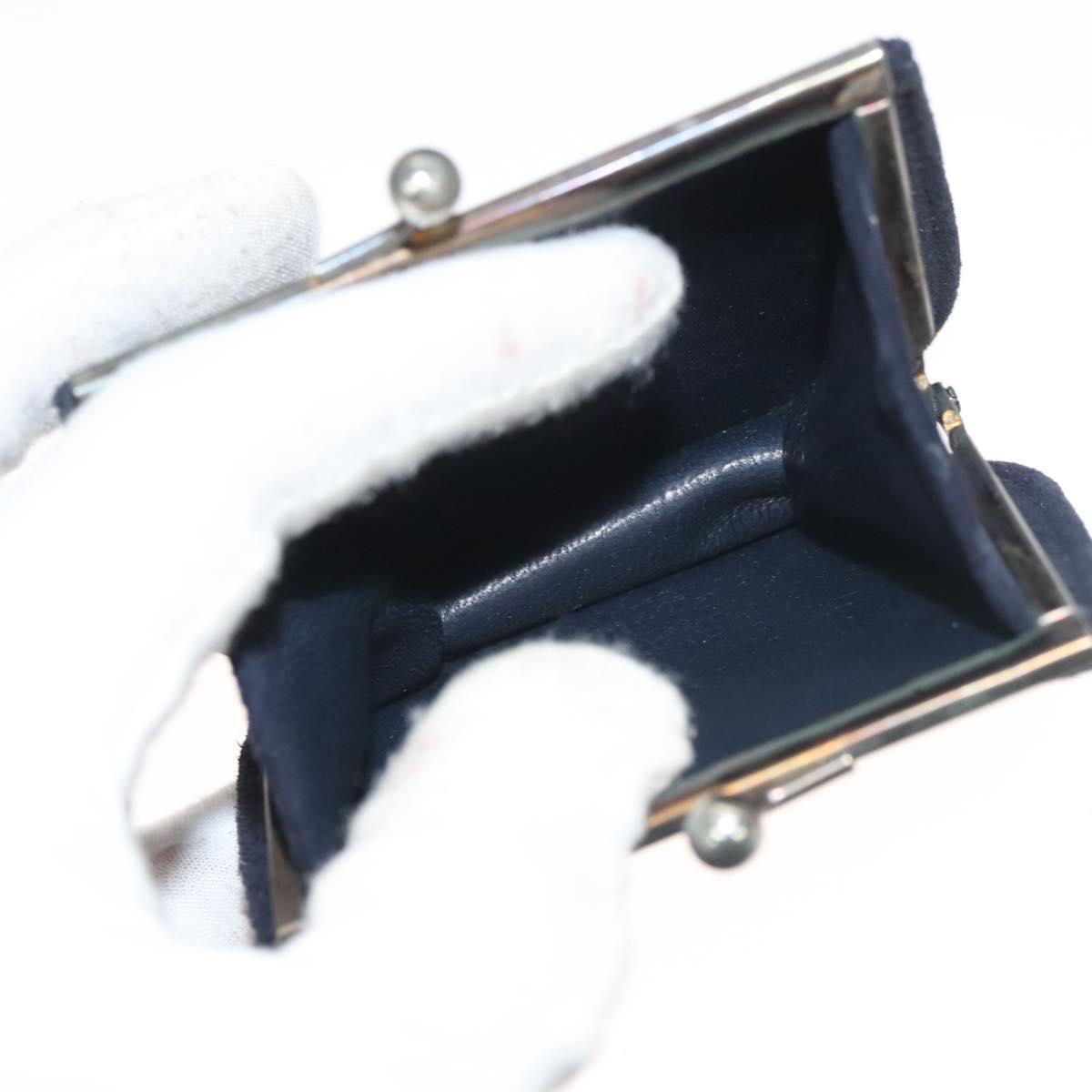 GUCCI Shoulder Bag Suede Leather Navy Gold Auth BA3980