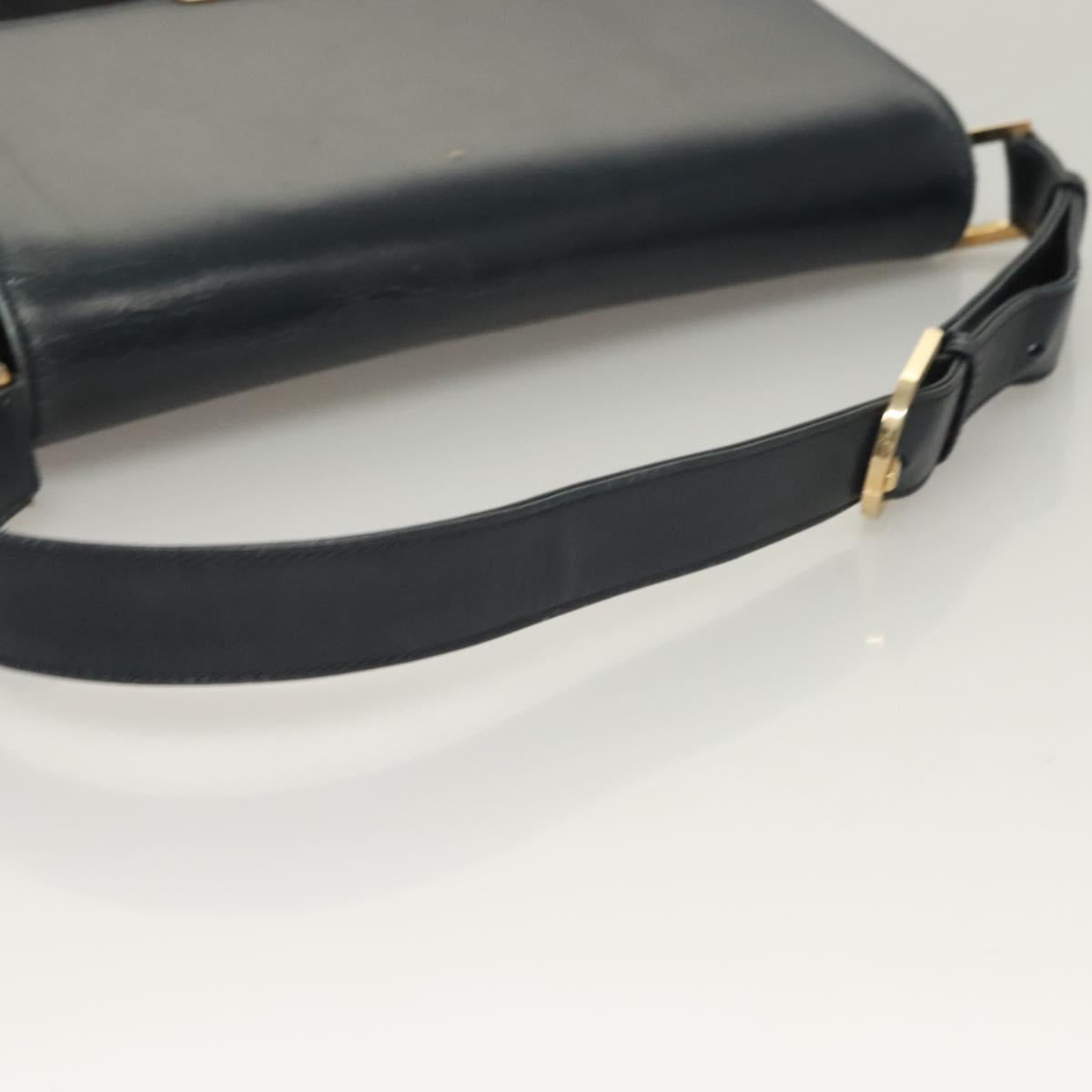 GUCCI Shoulder Bag Suede Leather Navy Gold Auth BA3980
