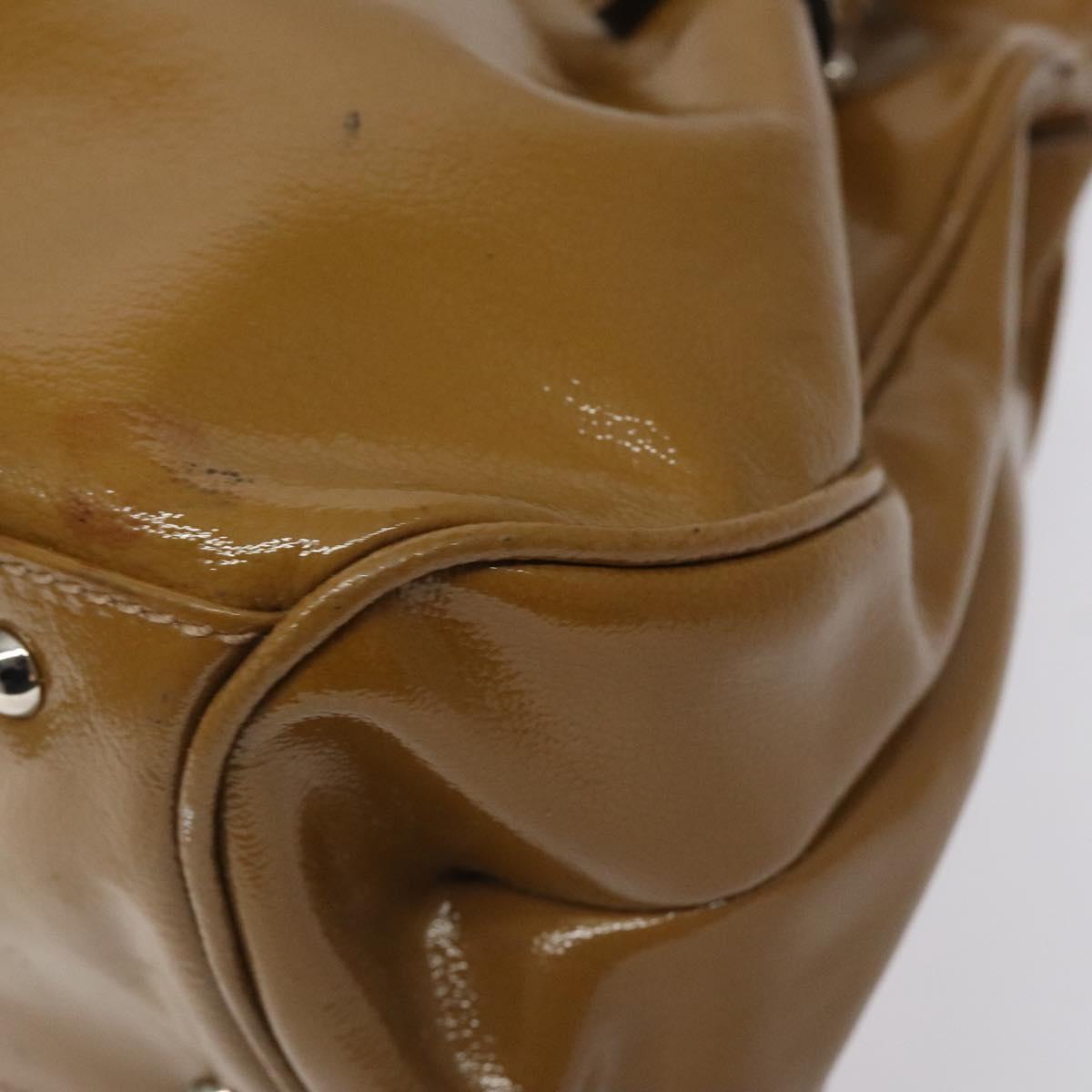 Salvatore Ferragamo Hand Bag Patent leather Brown Silver Auth BA3981