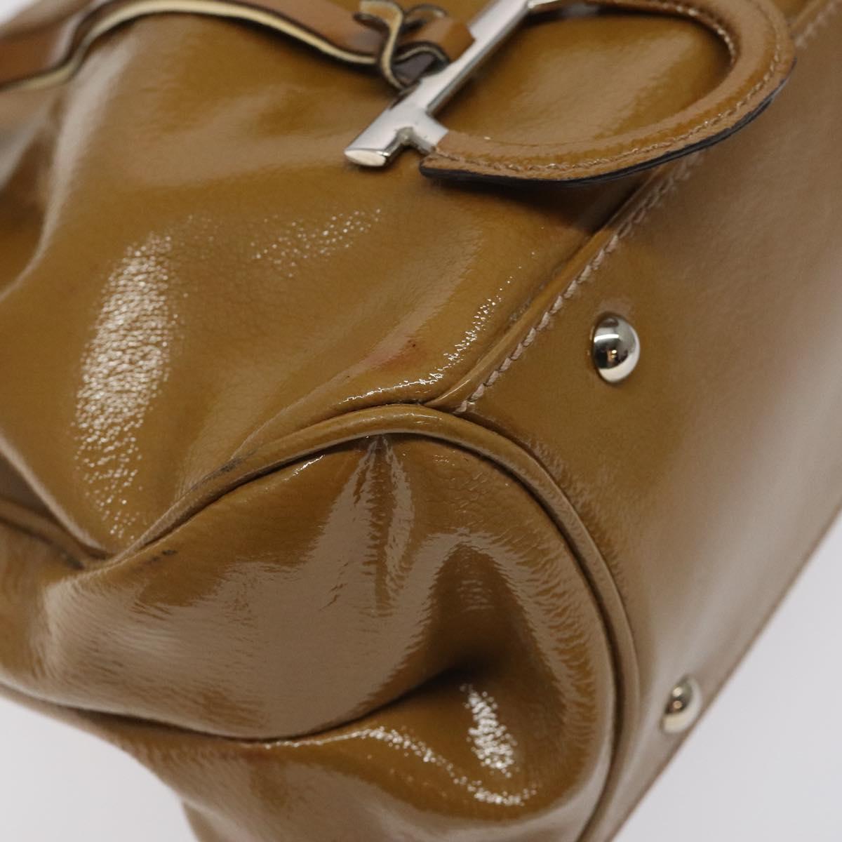 Salvatore Ferragamo Hand Bag Patent leather Brown Silver Auth BA3981