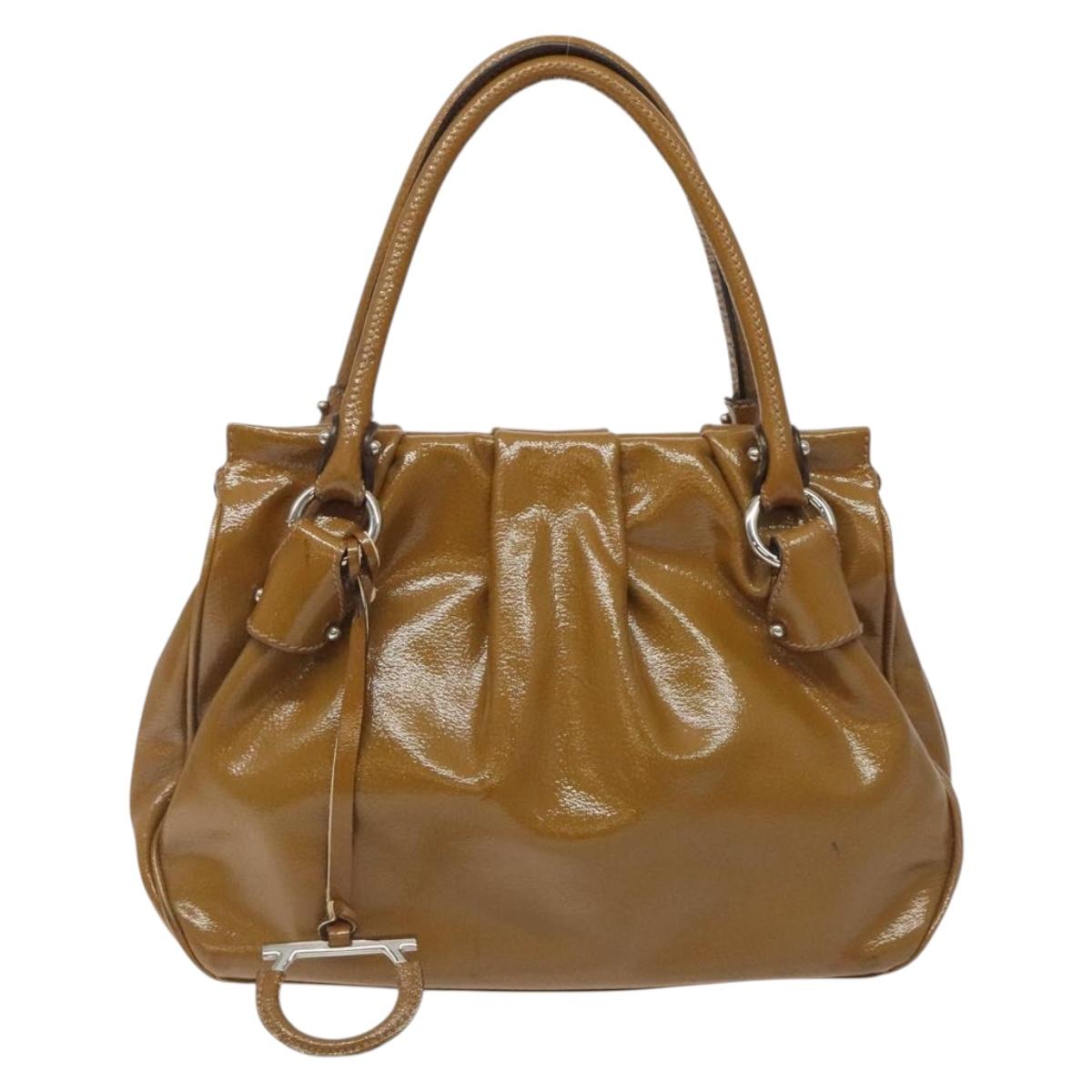 Salvatore Ferragamo Hand Bag Patent leather Brown Silver Auth BA3981