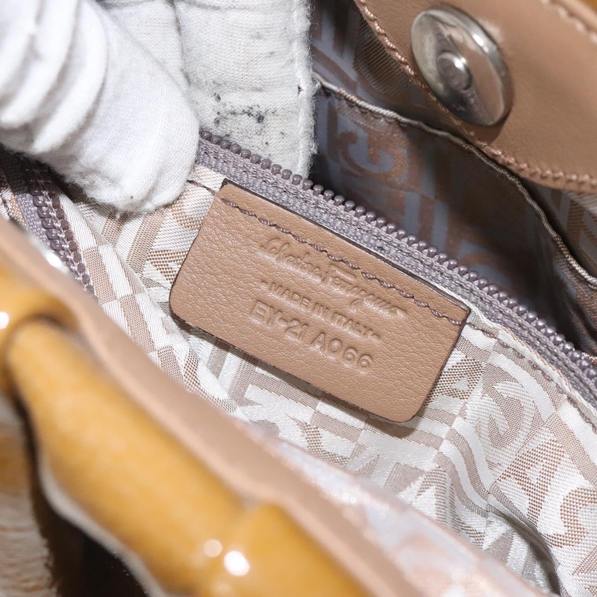 Salvatore Ferragamo Hand Bag Patent leather Brown Silver Auth BA3981