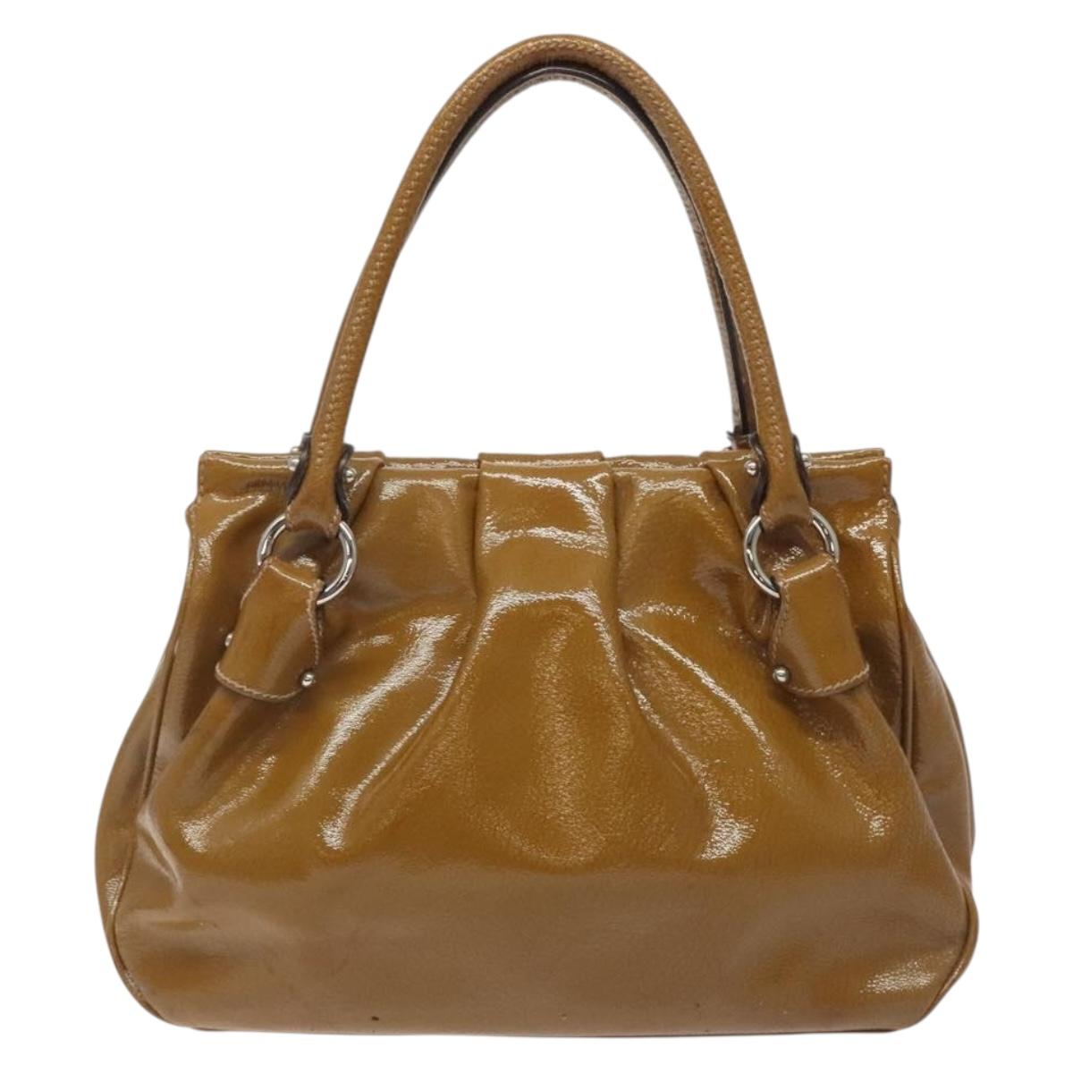 Salvatore Ferragamo Hand Bag Patent leather Brown Silver Auth BA3981