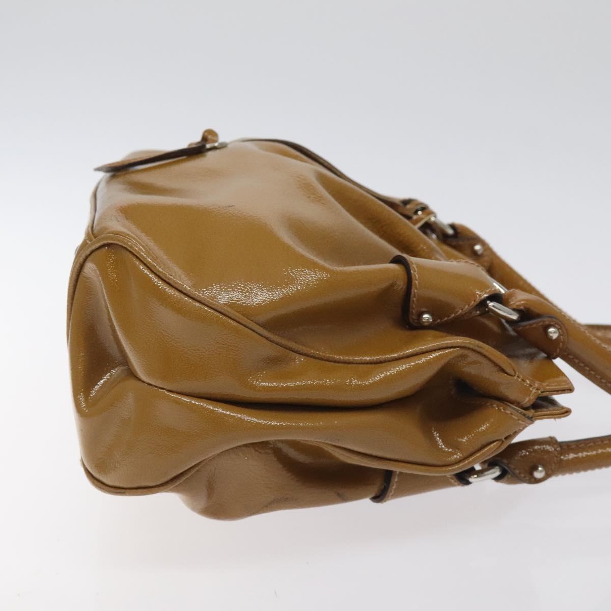 Salvatore Ferragamo Hand Bag Patent leather Brown Silver Auth BA3981