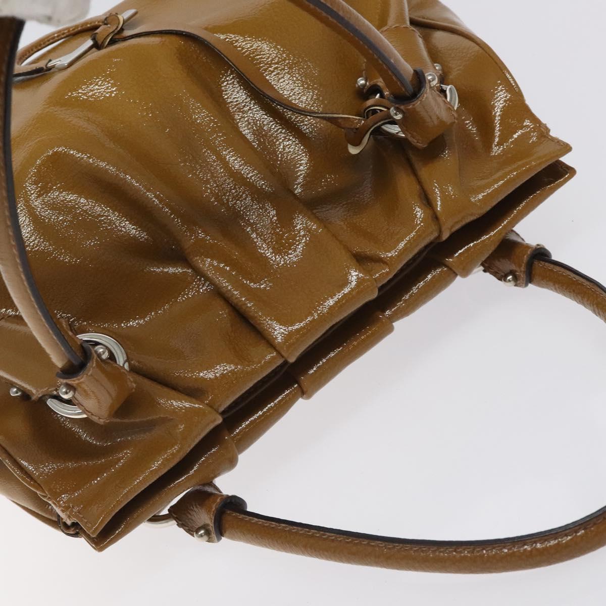 Salvatore Ferragamo Hand Bag Patent leather Brown Silver Auth BA3981