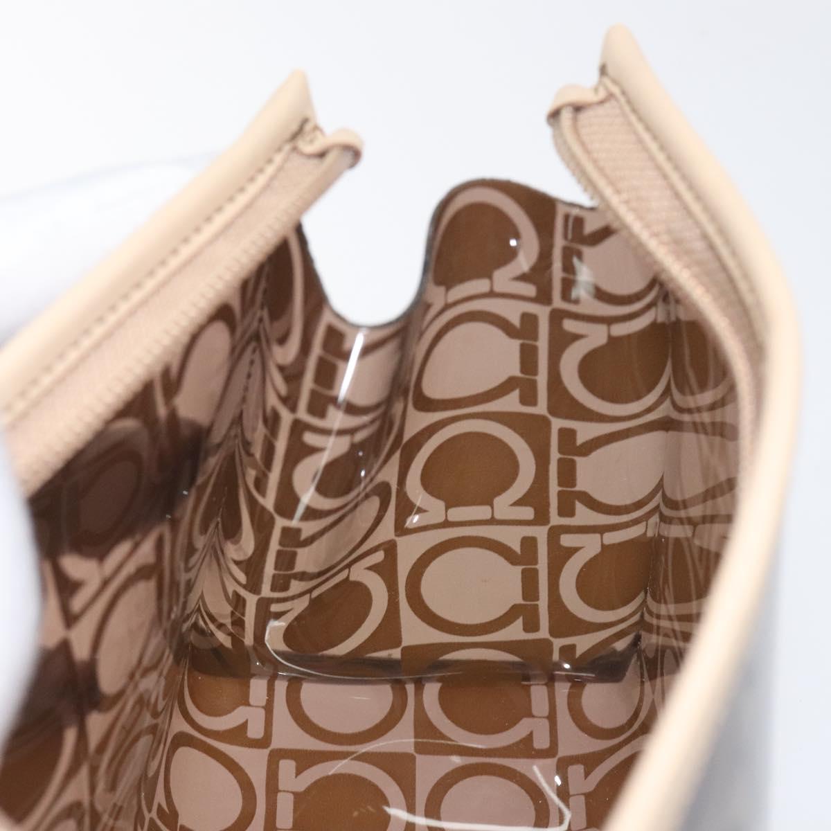 Salvatore Ferragamo Gancini Pouch Vinyl Brown Silver Auth BA3982