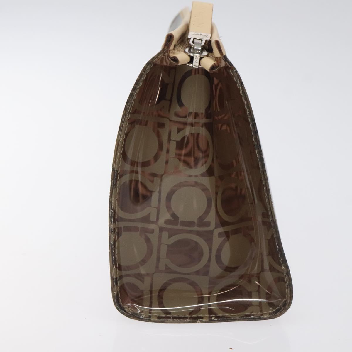 Salvatore Ferragamo Gancini Pouch Vinyl Brown Silver Auth BA3982