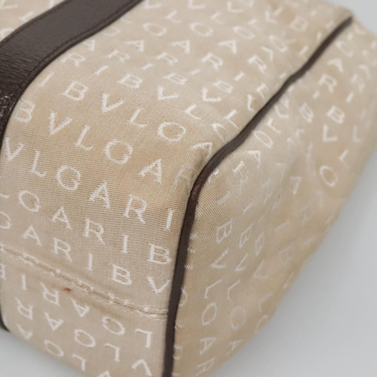 BVLGARI Logo Mania Tote Bag Canvas Beige Auth BA3987