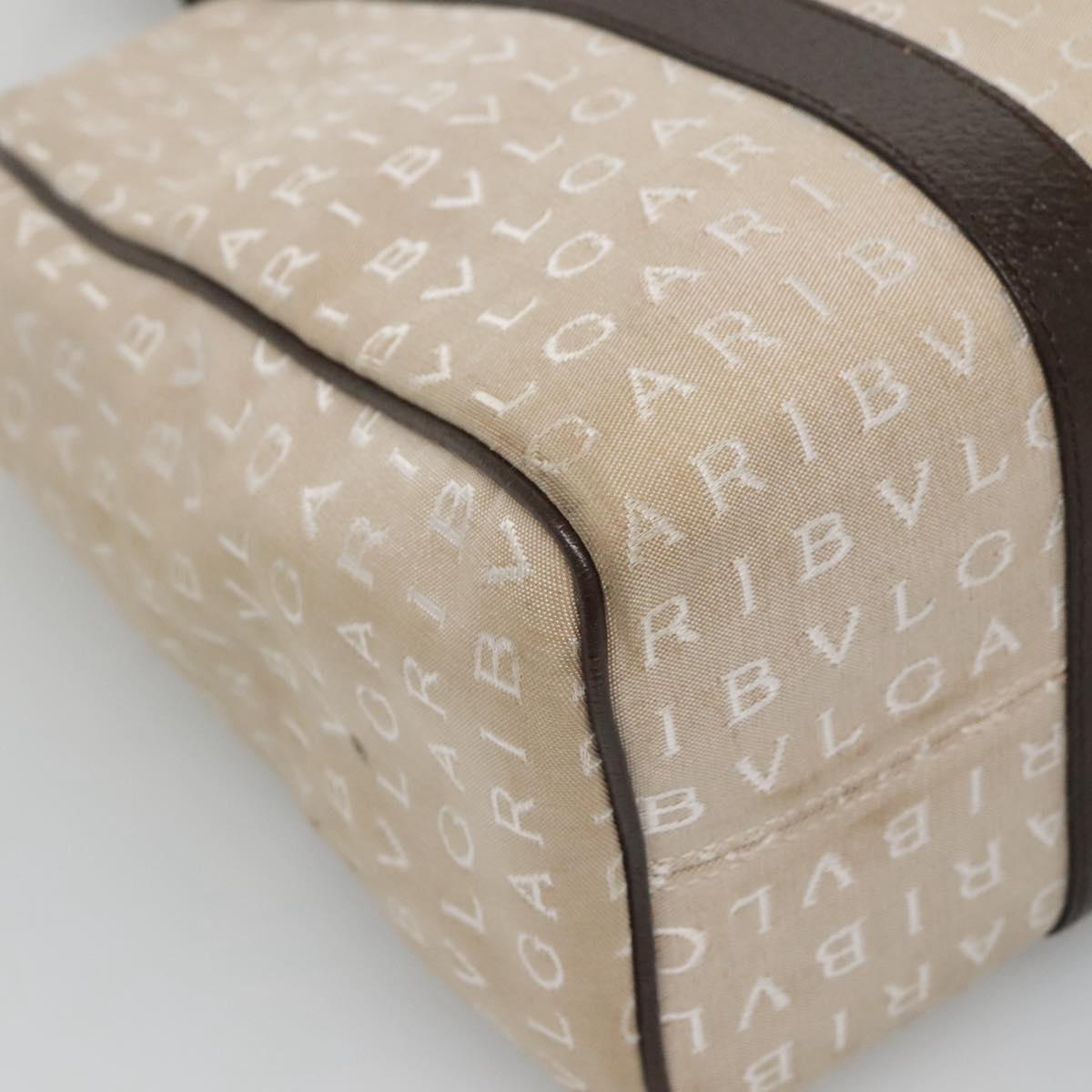 BVLGARI Logo Mania Tote Bag Canvas Beige Auth BA3987