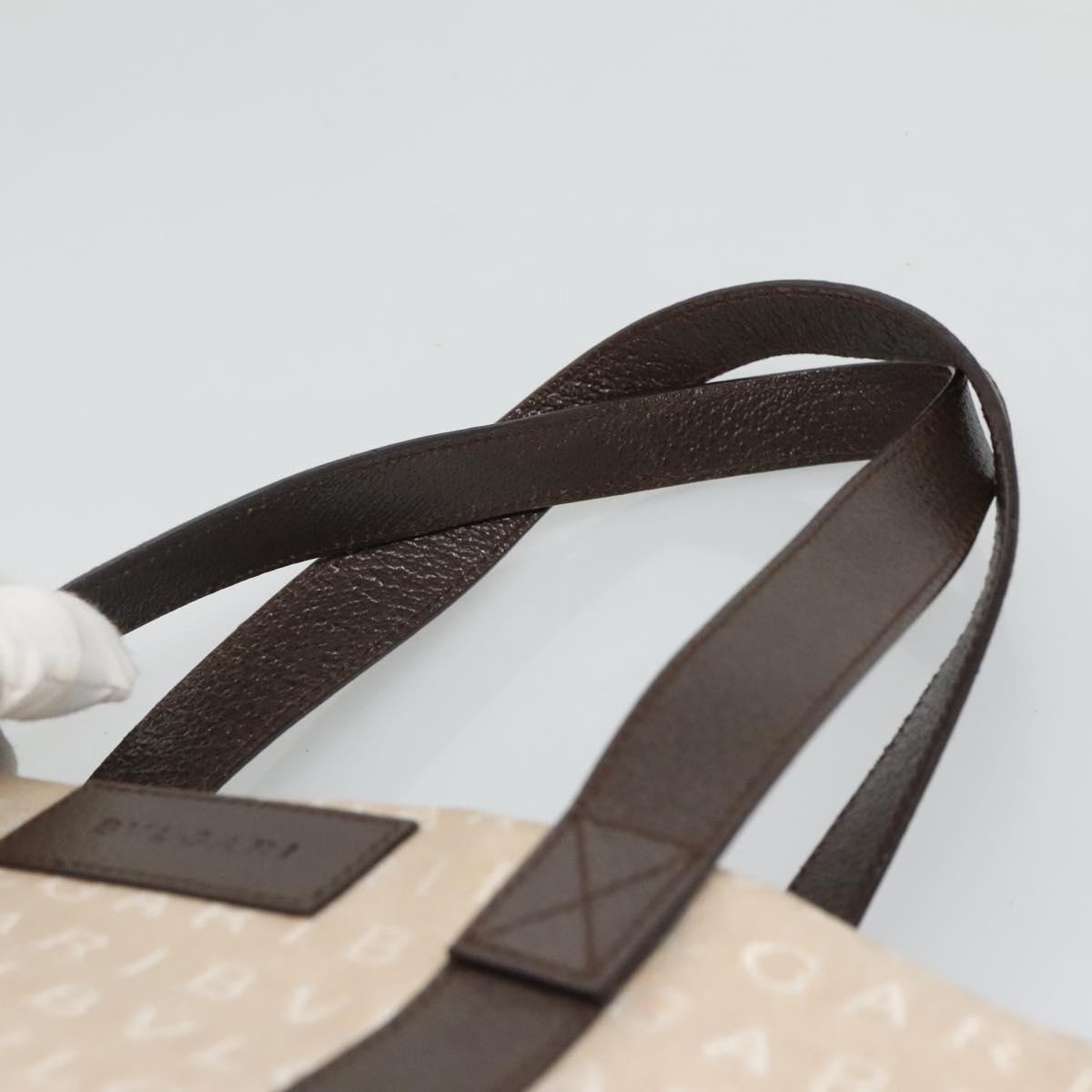 BVLGARI Logo Mania Tote Bag Canvas Beige Auth BA3987