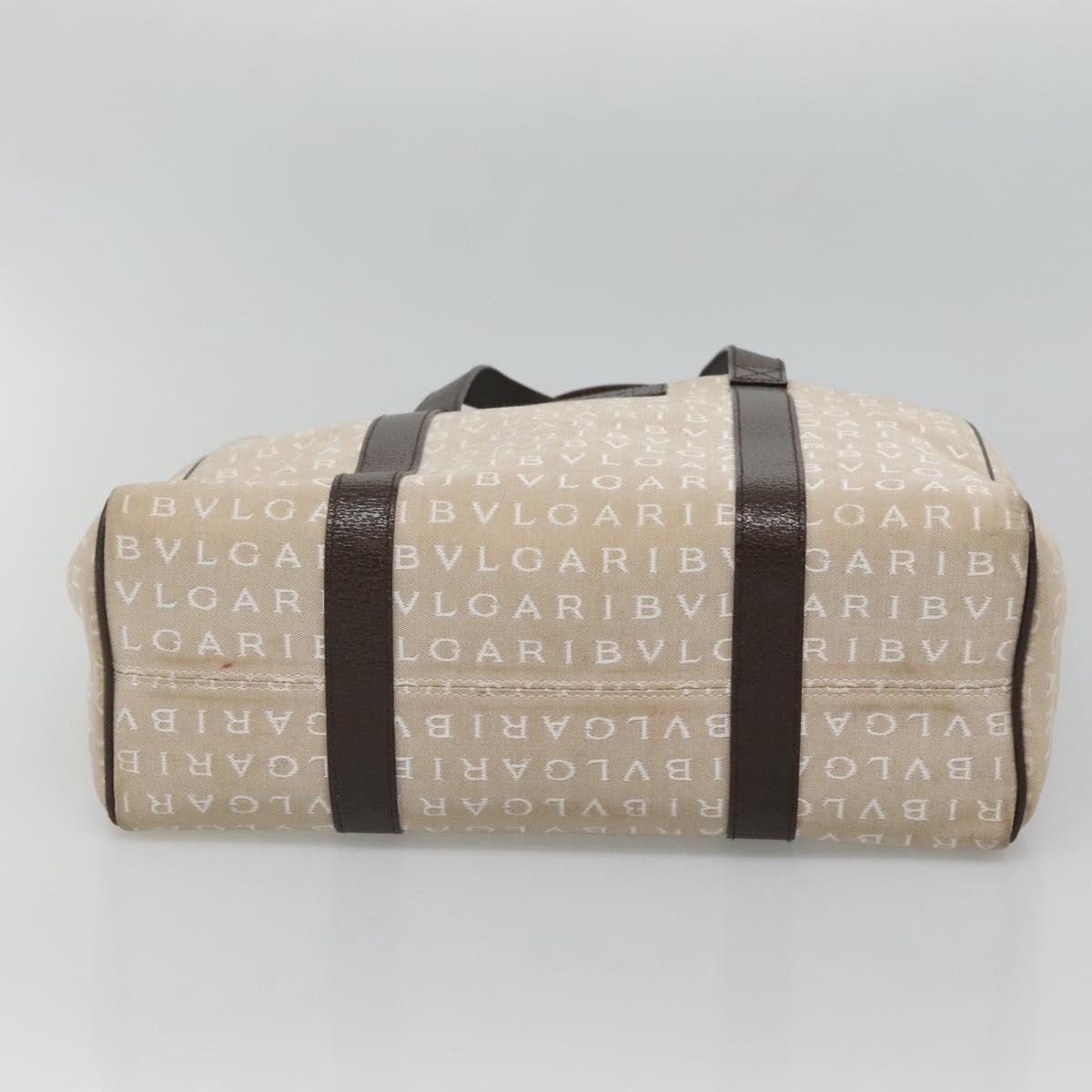 BVLGARI Logo Mania Tote Bag Canvas Beige Auth BA3987
