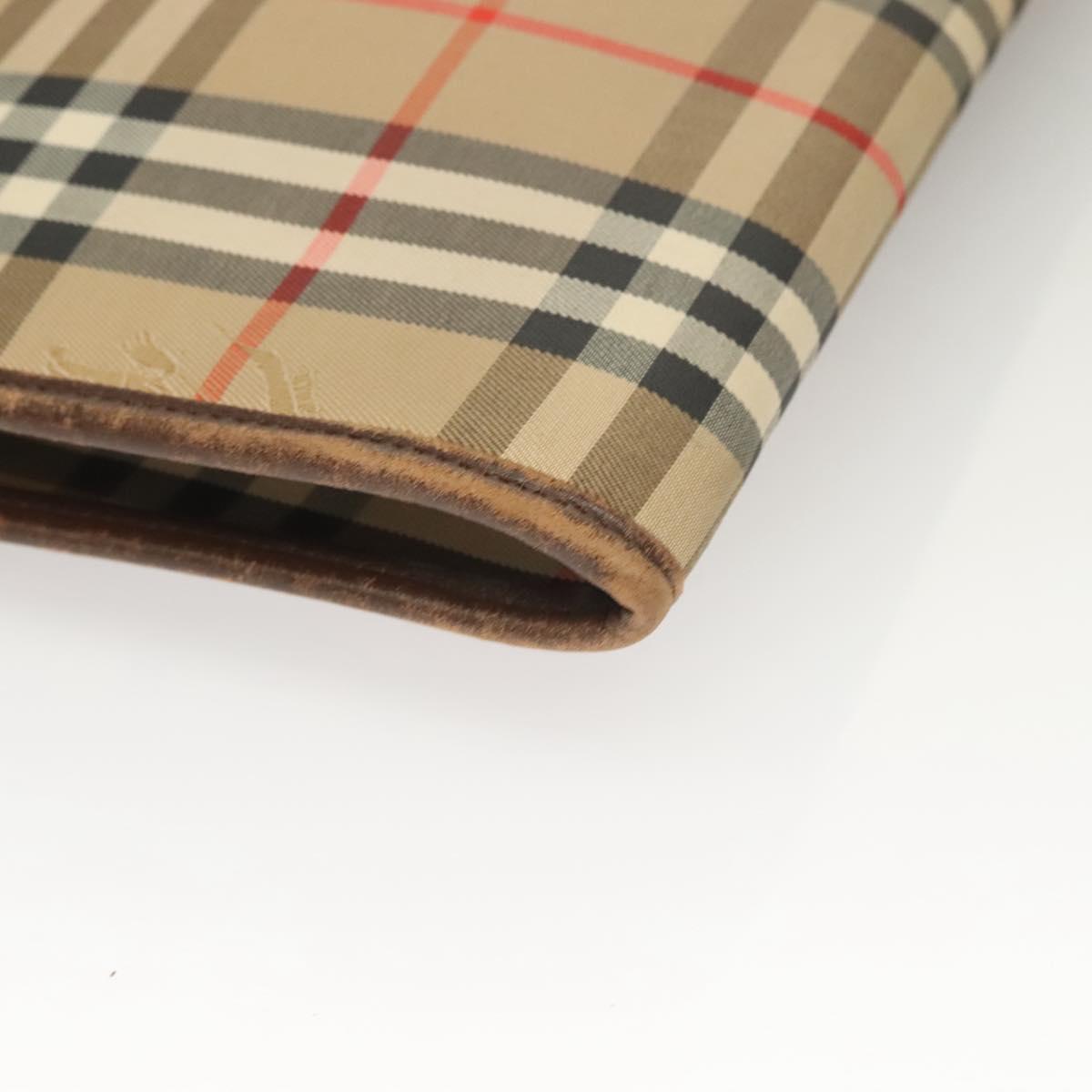 Burberrys Nova Check Document Case Clutch Bag Canvas Beige Gold Auth BA3988