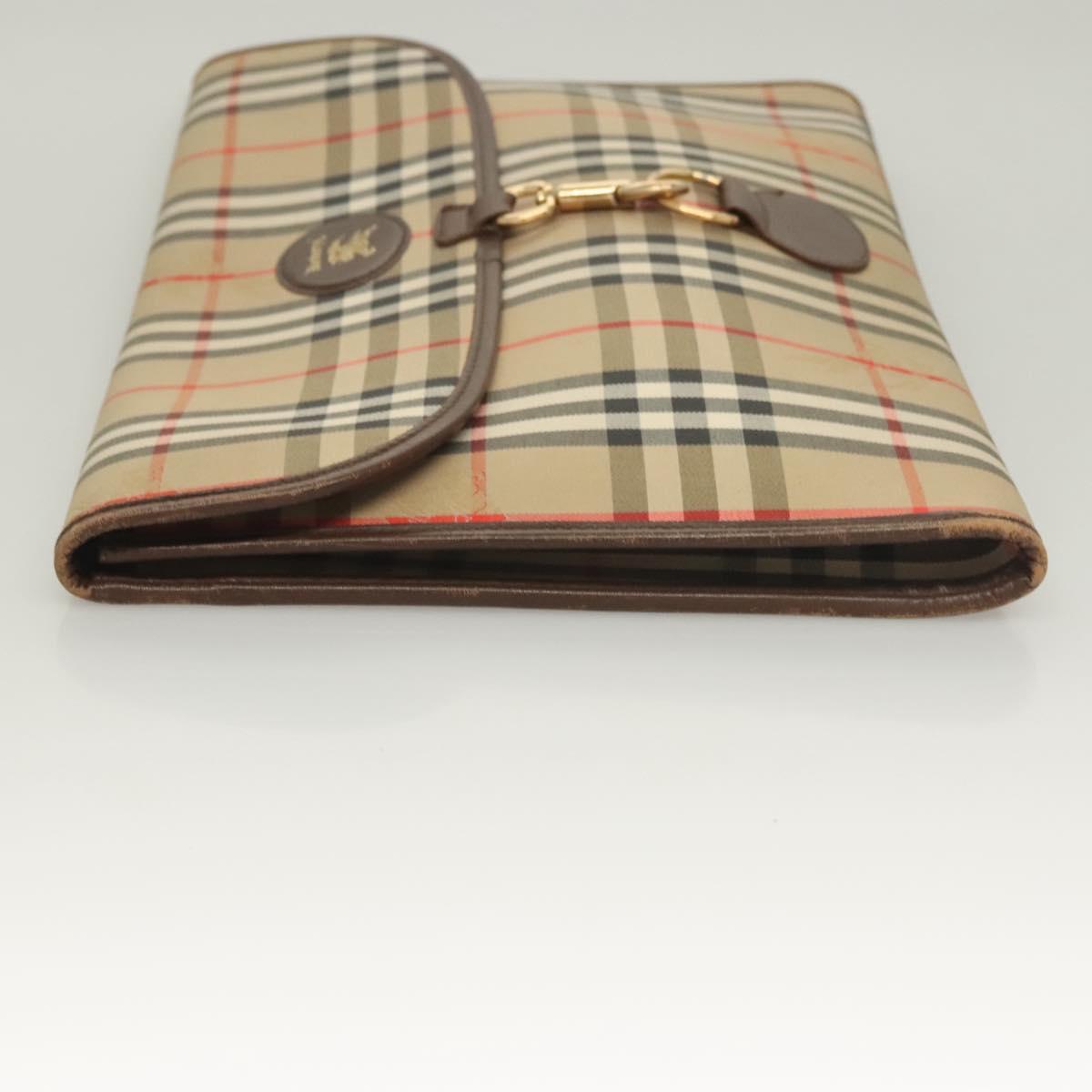 Burberrys Nova Check Document Case Clutch Bag Canvas Beige Gold Auth BA3988