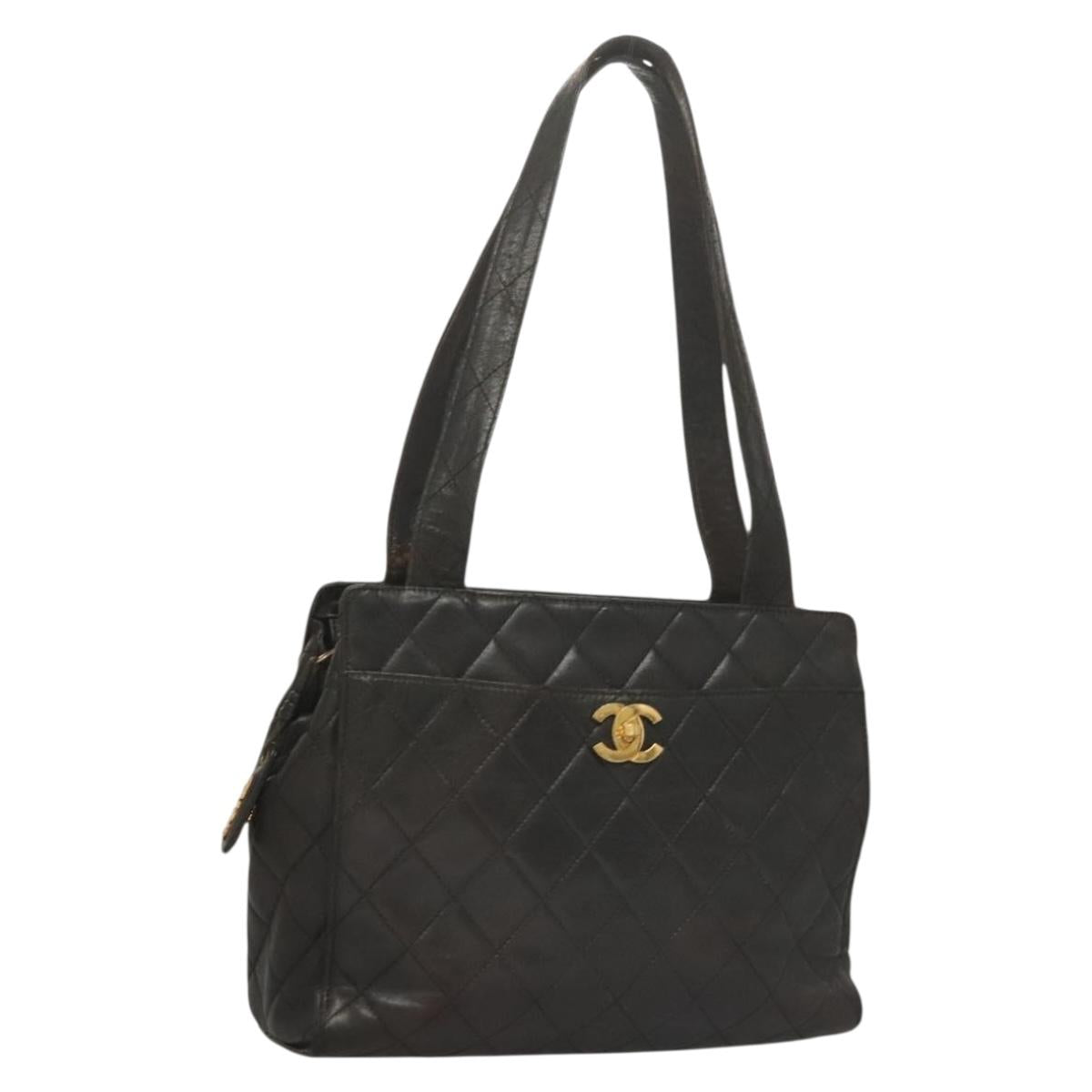 CHANEL Matelasse Chain Shoulder Bag Lamb Skin Black Gold CC Auth BA3993