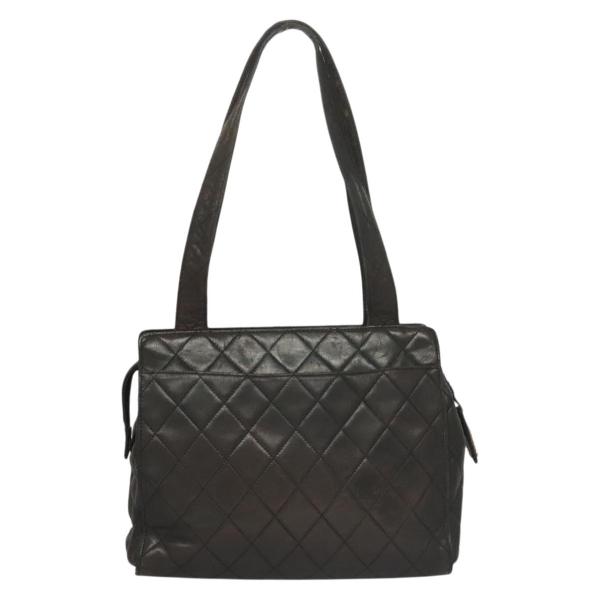 CHANEL Matelasse Chain Shoulder Bag Lamb Skin Black Gold CC Auth BA3993