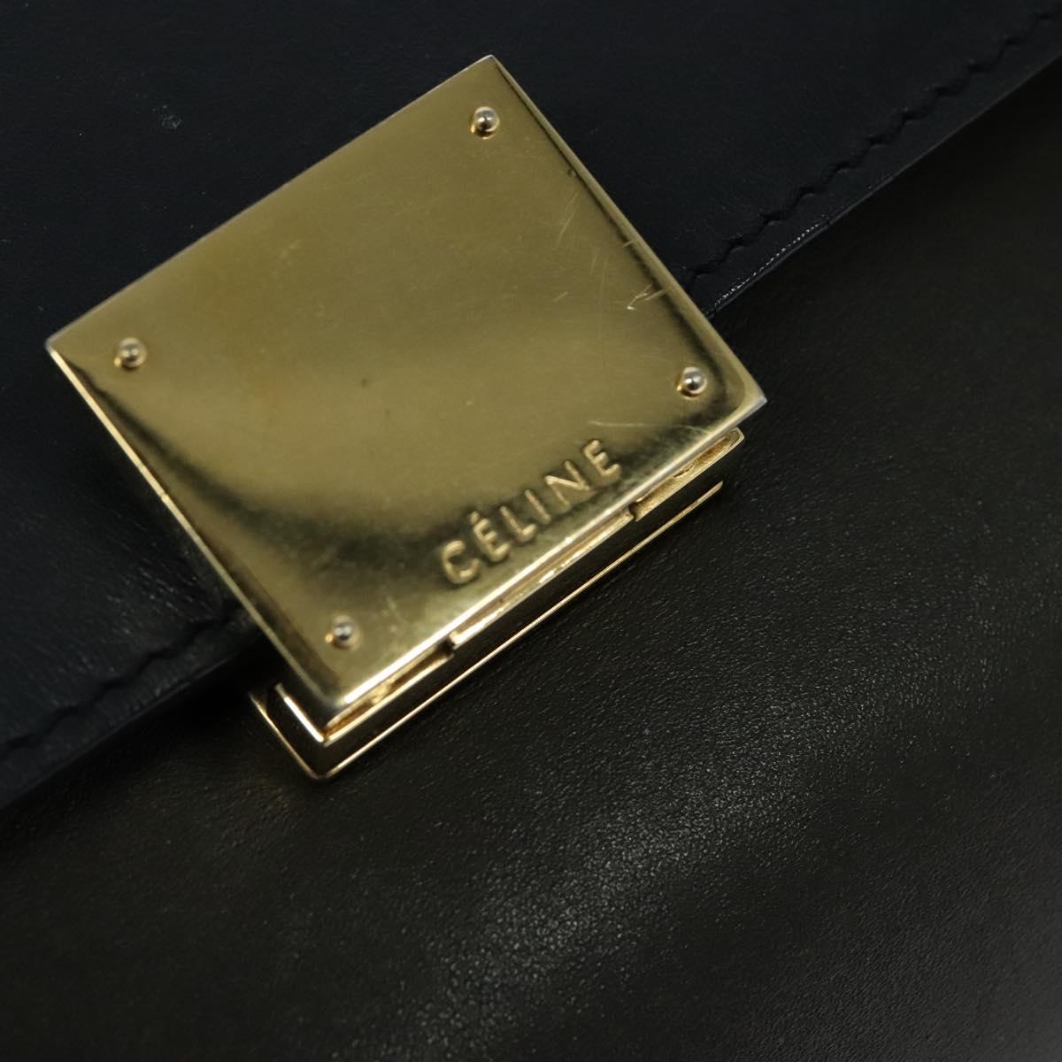 CELINE Trapeze Hand Bag Leather 2way Navy Gold Auth BA400