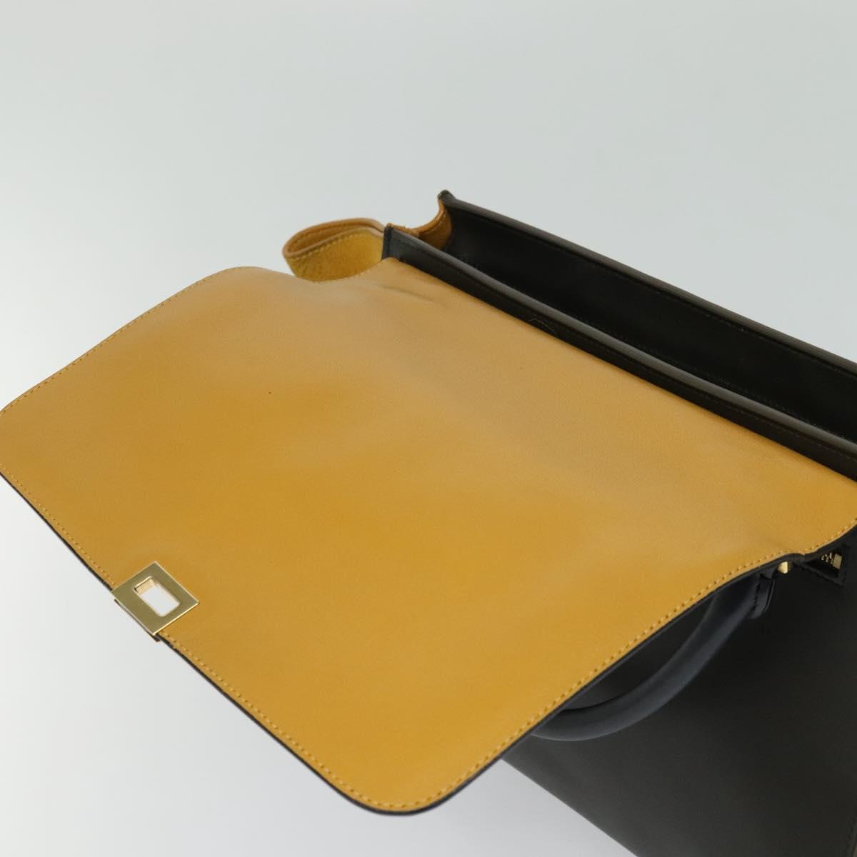 CELINE Trapeze Hand Bag Leather 2way Navy Gold Auth BA400