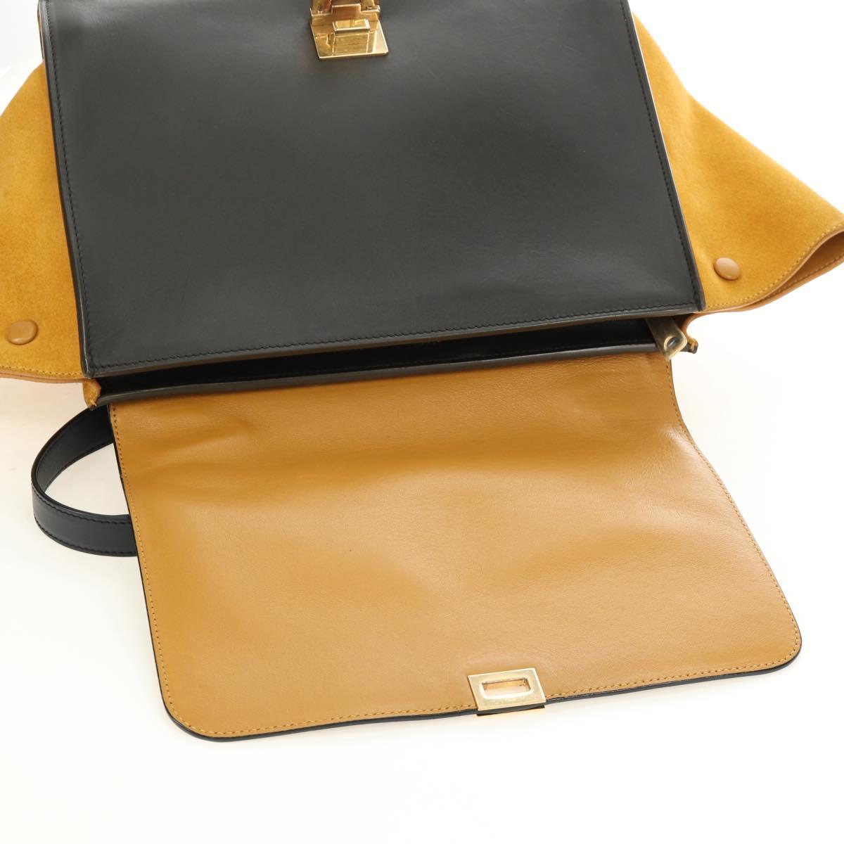 CELINE Trapeze Hand Bag Leather 2way Navy Gold Auth BA400