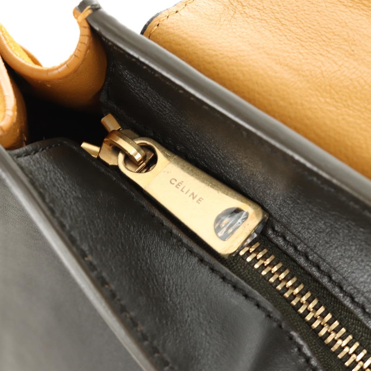 CELINE Trapeze Hand Bag Leather 2way Navy Gold Auth BA400