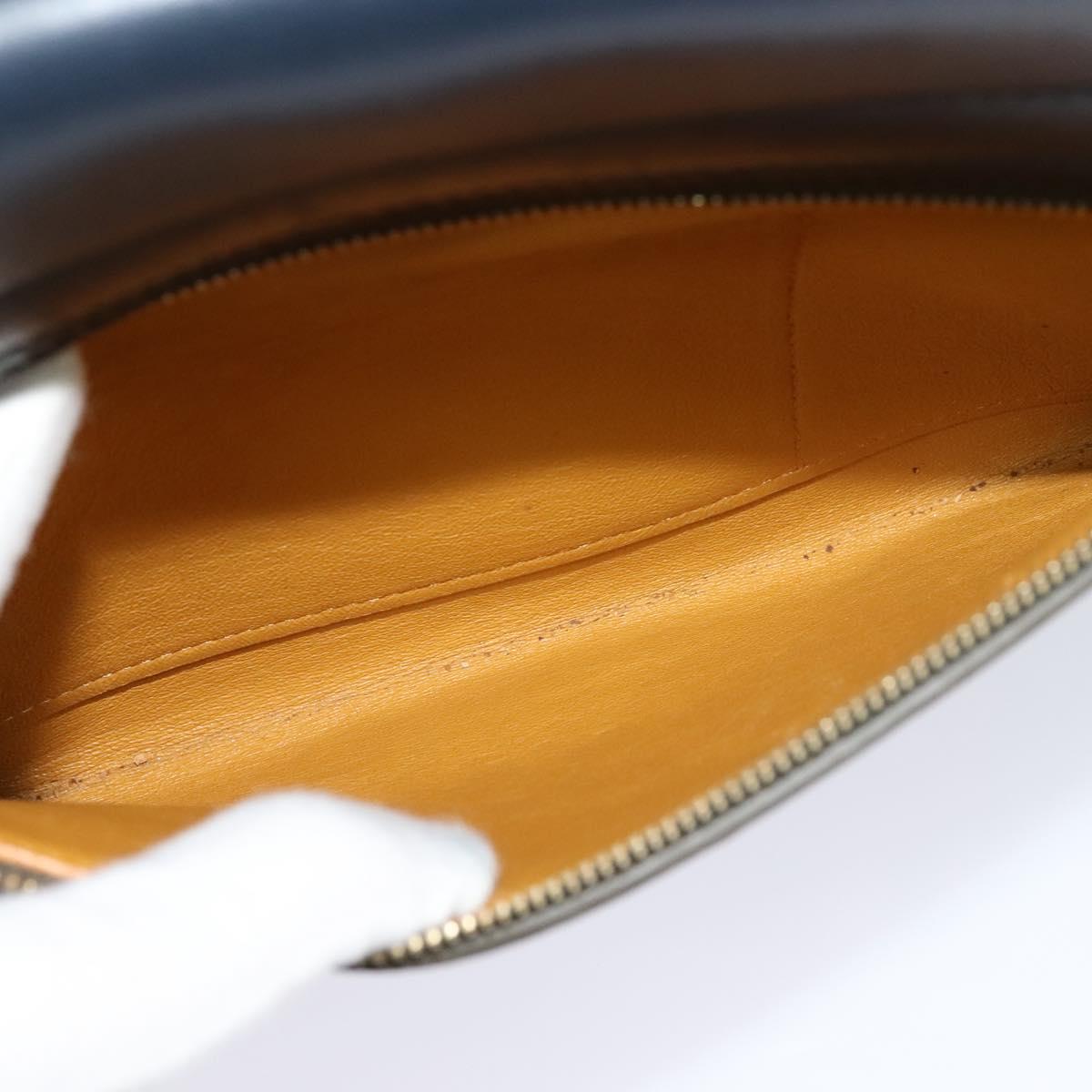 CELINE Trapeze Hand Bag Leather 2way Navy Gold Auth BA400