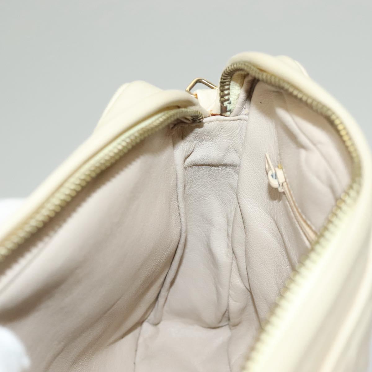 CHANEL Matelasse Chain Shoulder Bag Lamb Skin White Gold CC Auth BA4005