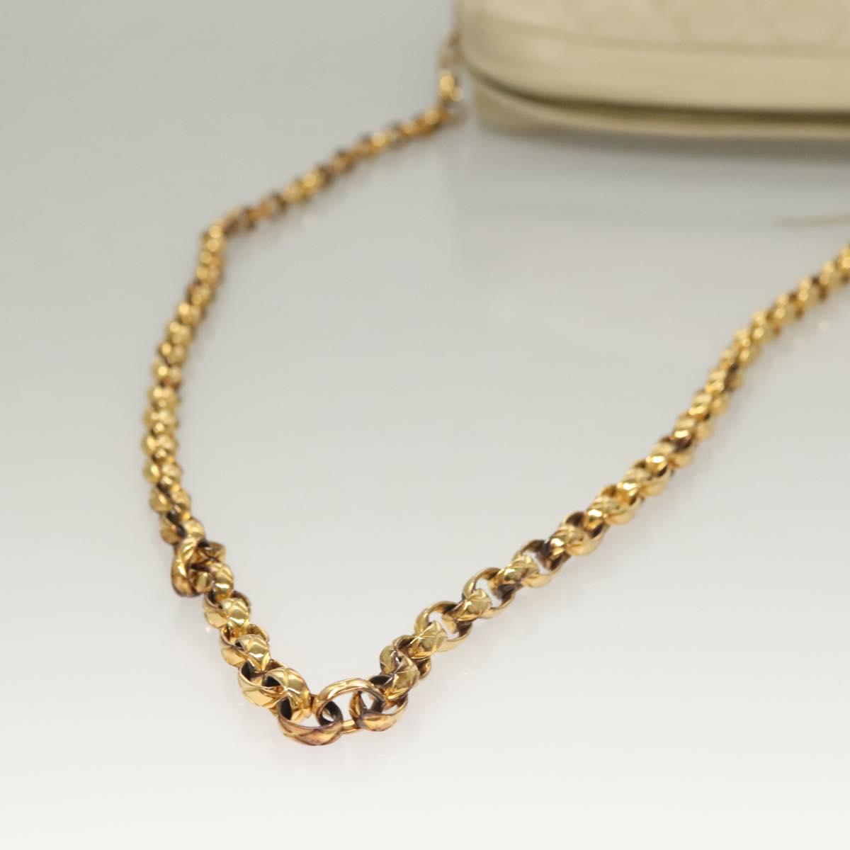 CHANEL Matelasse Chain Shoulder Bag Lamb Skin White Gold CC Auth BA4005