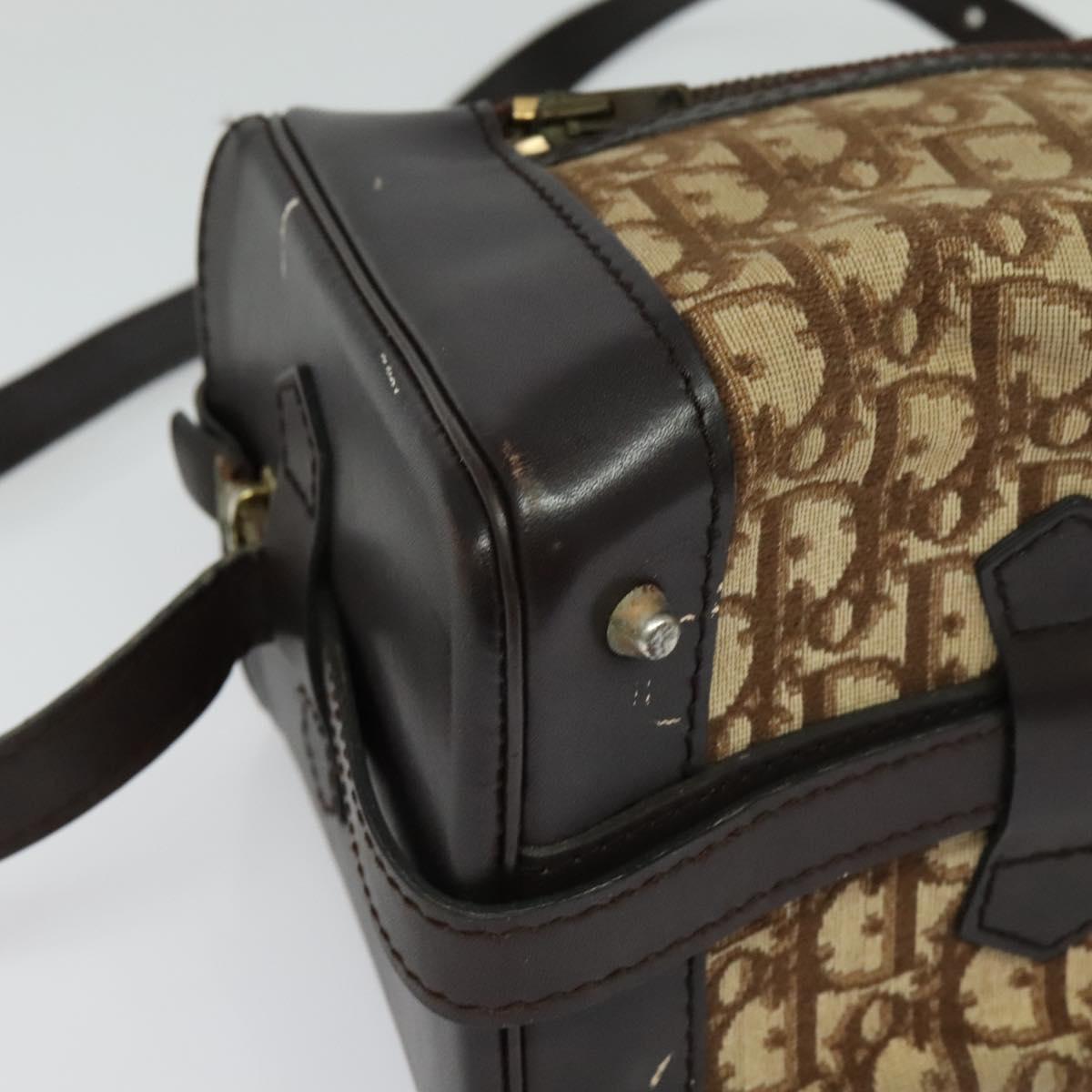 Christian Dior Trotter Canvas Shoulder Bag Brown Gold Auth BA4009