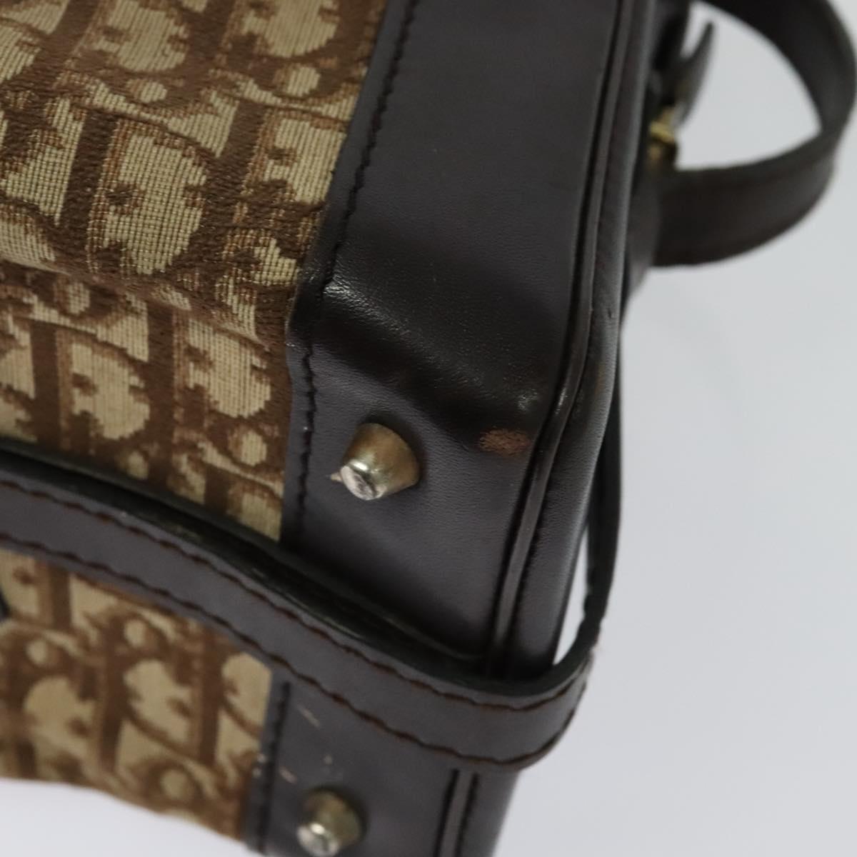 Christian Dior Trotter Canvas Shoulder Bag Brown Gold Auth BA4009
