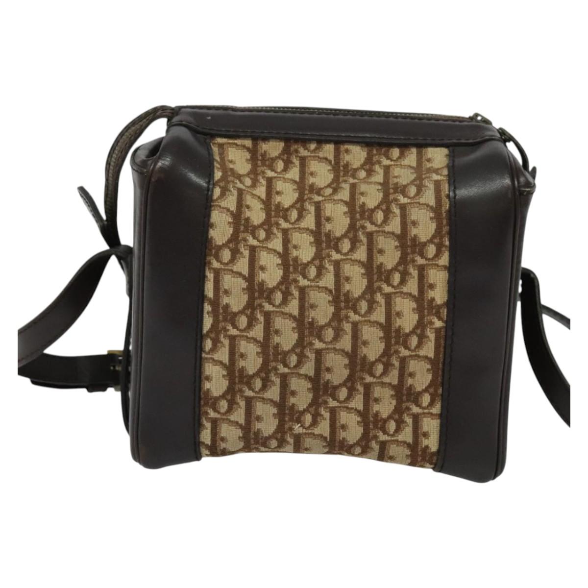 Christian Dior Trotter Canvas Shoulder Bag Brown Gold Auth BA4009