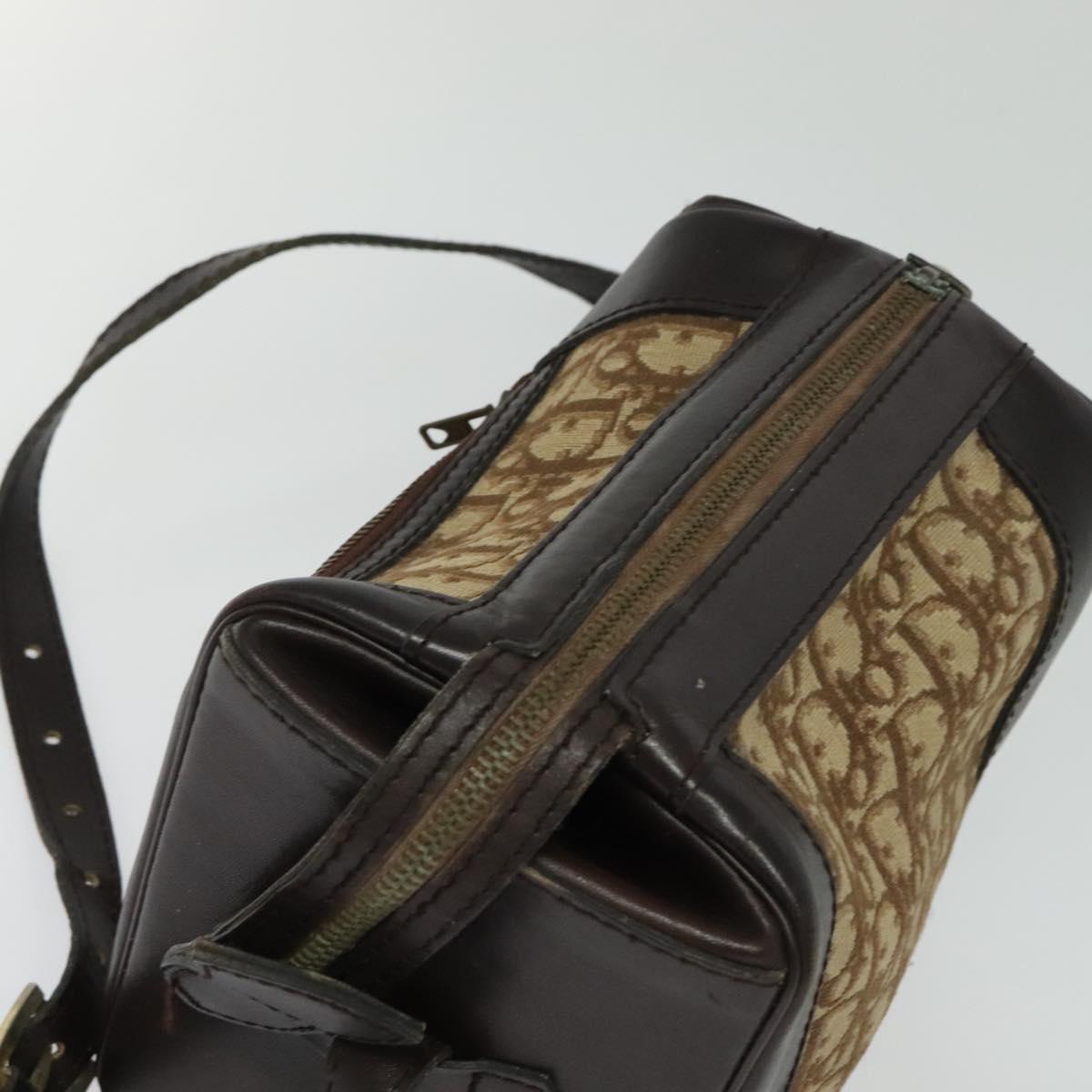 Christian Dior Trotter Canvas Shoulder Bag Brown Gold Auth BA4009