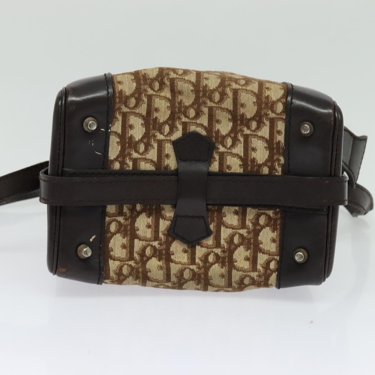 Christian Dior Trotter Canvas Shoulder Bag Brown Gold Auth BA4009