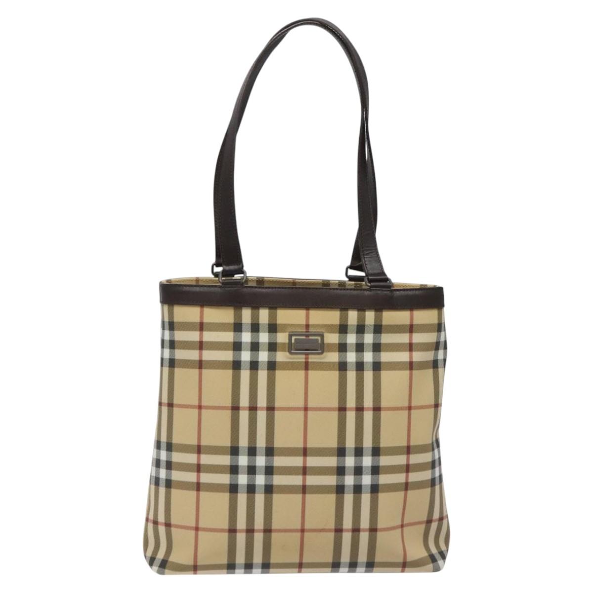BURBERRY Nova Check Tote Bag PVC Leather Beige Brown Auth BA401