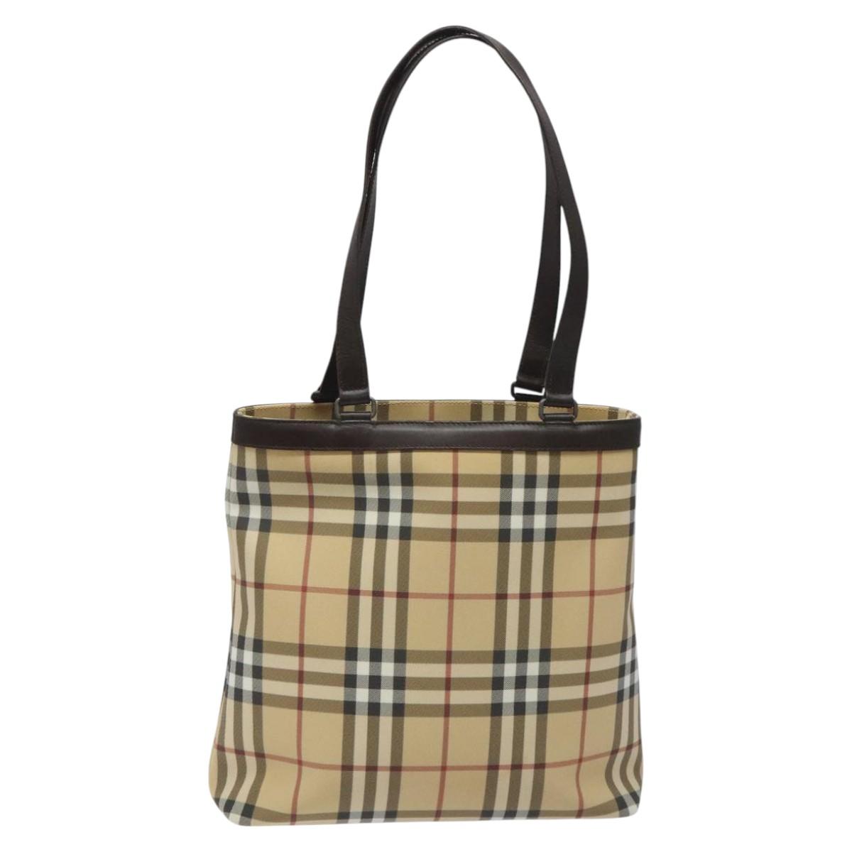 BURBERRY Nova Check Tote Bag PVC Leather Beige Brown Auth BA401