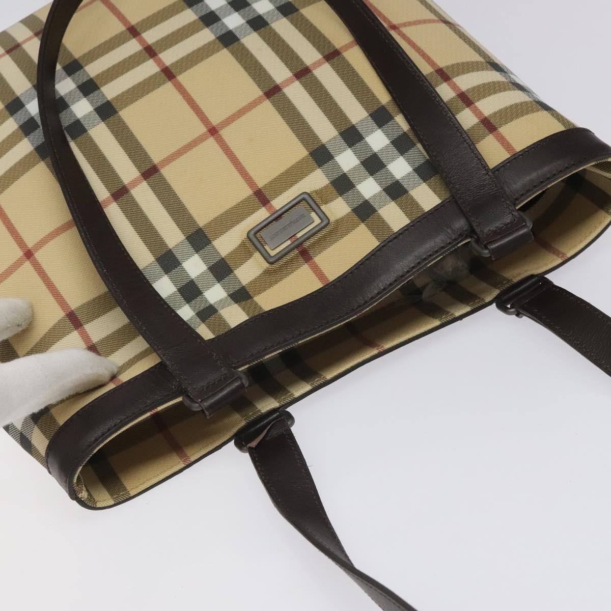 BURBERRY Nova Check Tote Bag PVC Leather Beige Brown Auth BA401