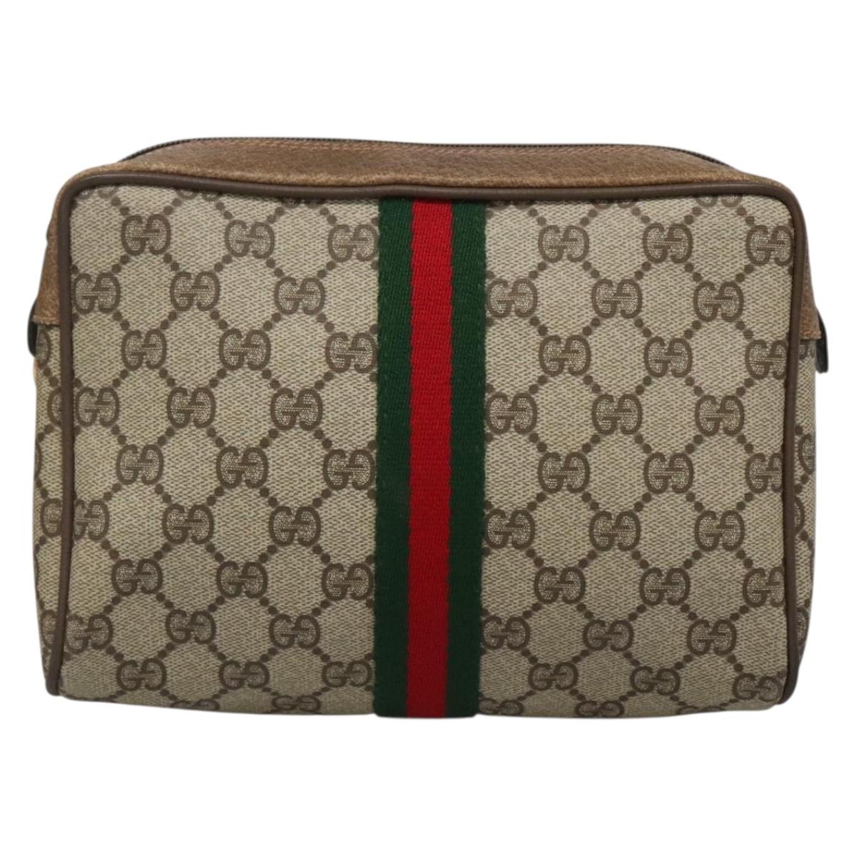 GUCCI GG Supreme Web Sherry Line Clutch Bag PVC Beige Gold 63 01 012 Auth BA4011