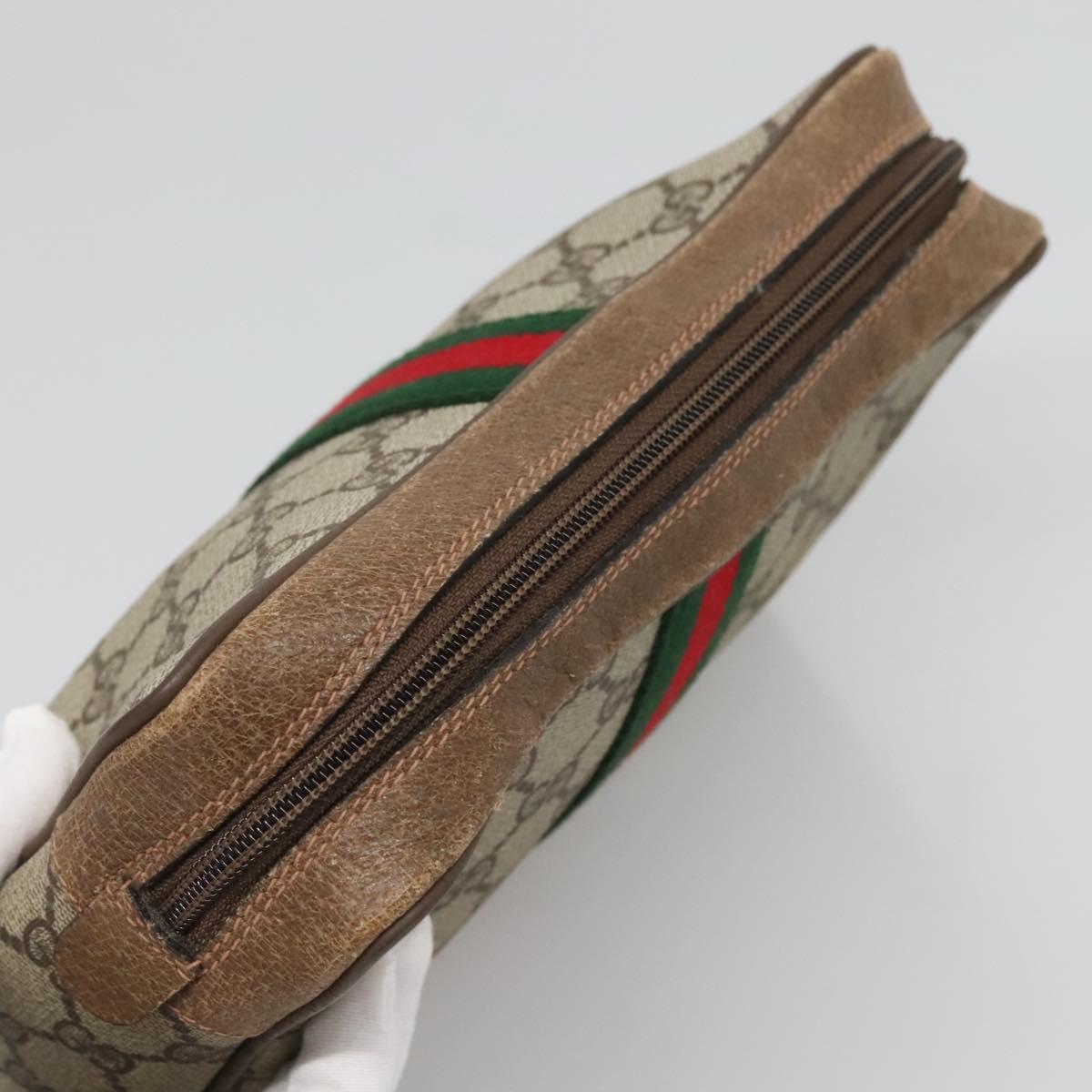 GUCCI GG Supreme Web Sherry Line Clutch Bag PVC Beige Gold 63 01 012 Auth BA4011
