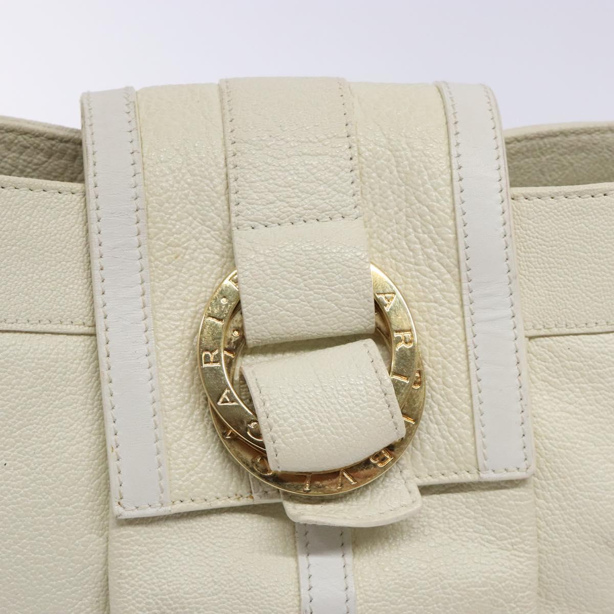 BVLGARI Shoulder Bag Leather Cream Gold Auth BA4015