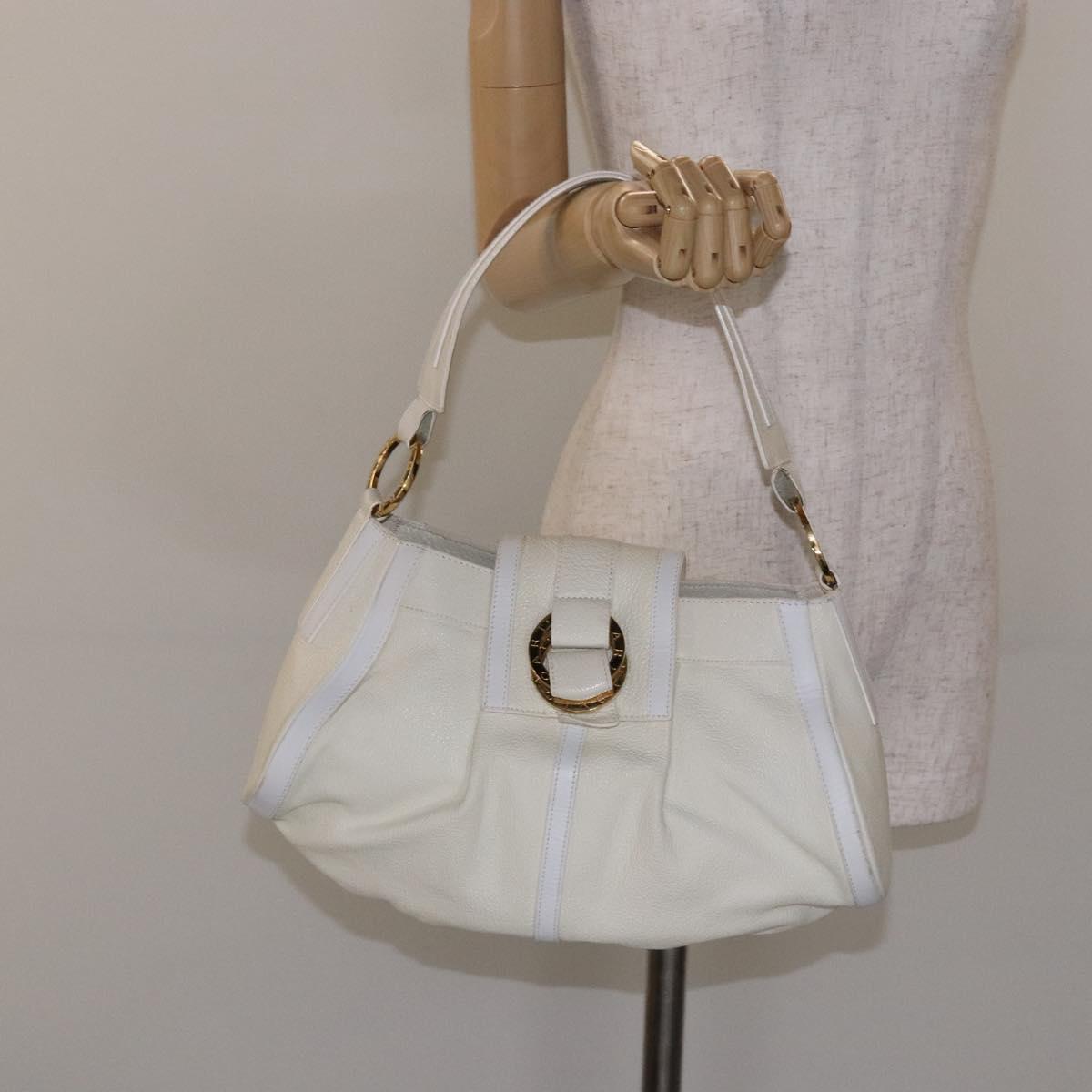 BVLGARI Shoulder Bag Leather Cream Gold Auth BA4015