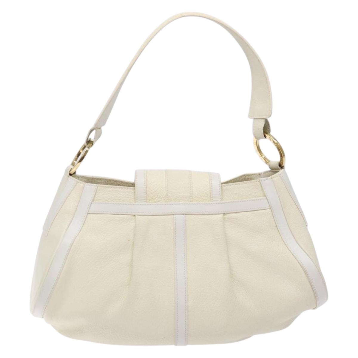 BVLGARI Shoulder Bag Leather Cream Gold Auth BA4015