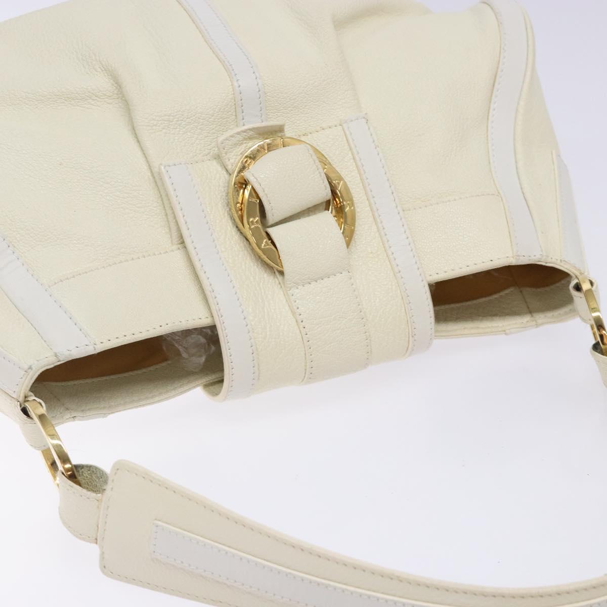 BVLGARI Shoulder Bag Leather Cream Gold Auth BA4015