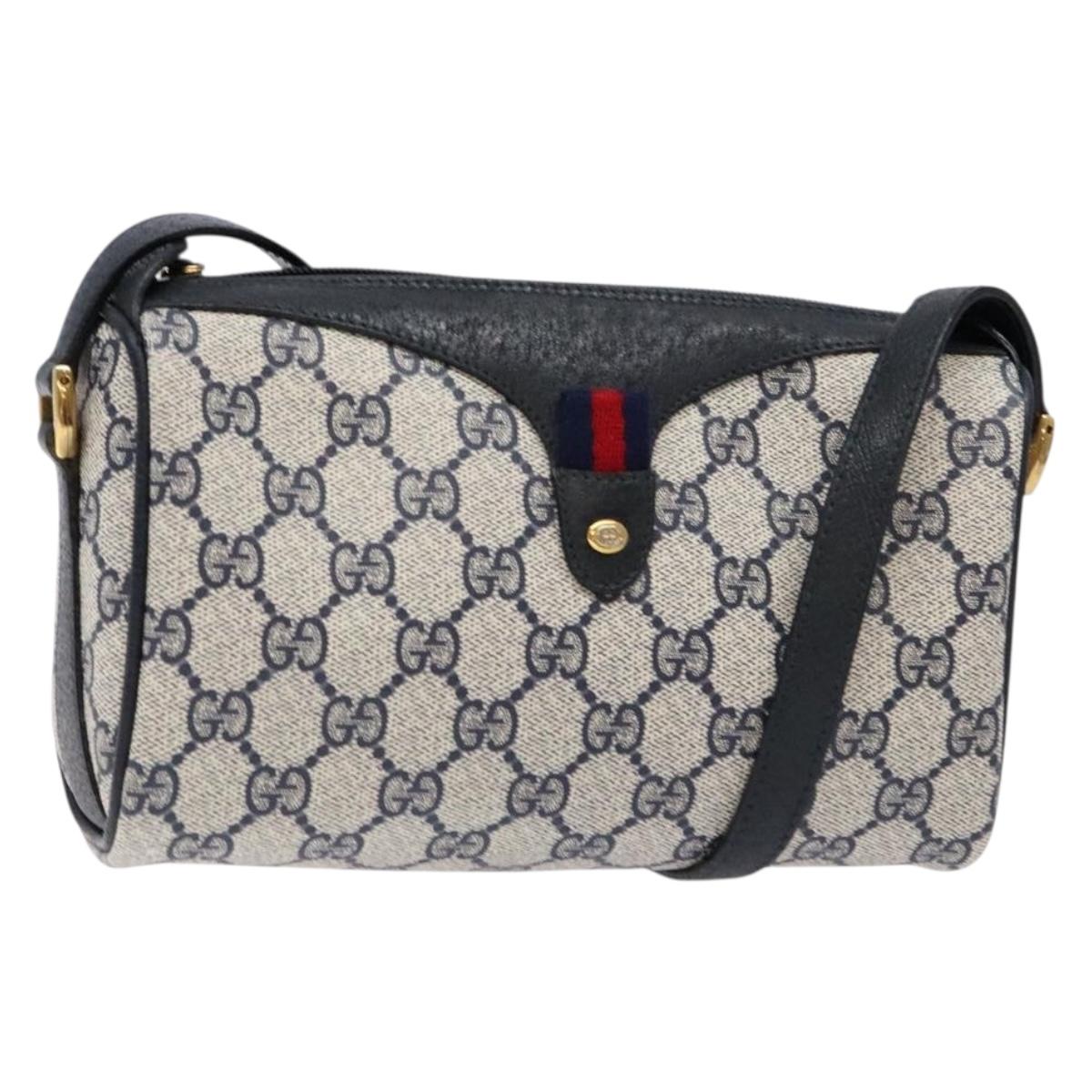 GUCCI GG Supreme Sherry Line Shoulder Bag PVC Navy Gold 89 02 018 Auth BA4022
