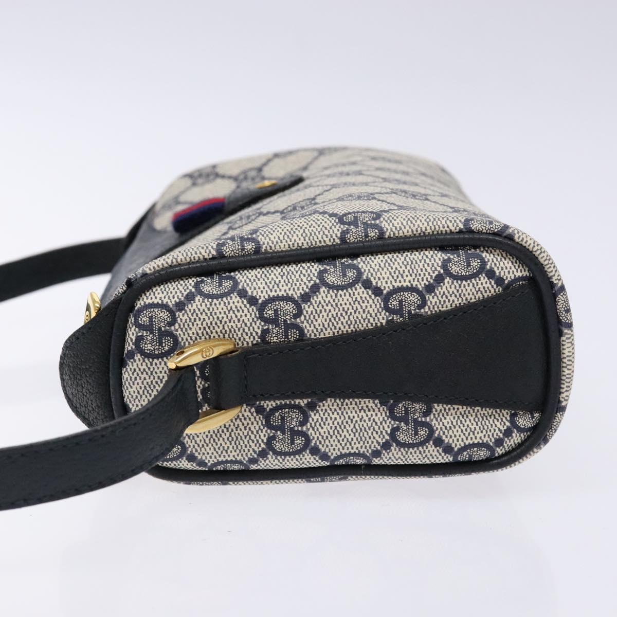 GUCCI GG Supreme Sherry Line Shoulder Bag PVC Navy Gold 89 02 018 Auth BA4022