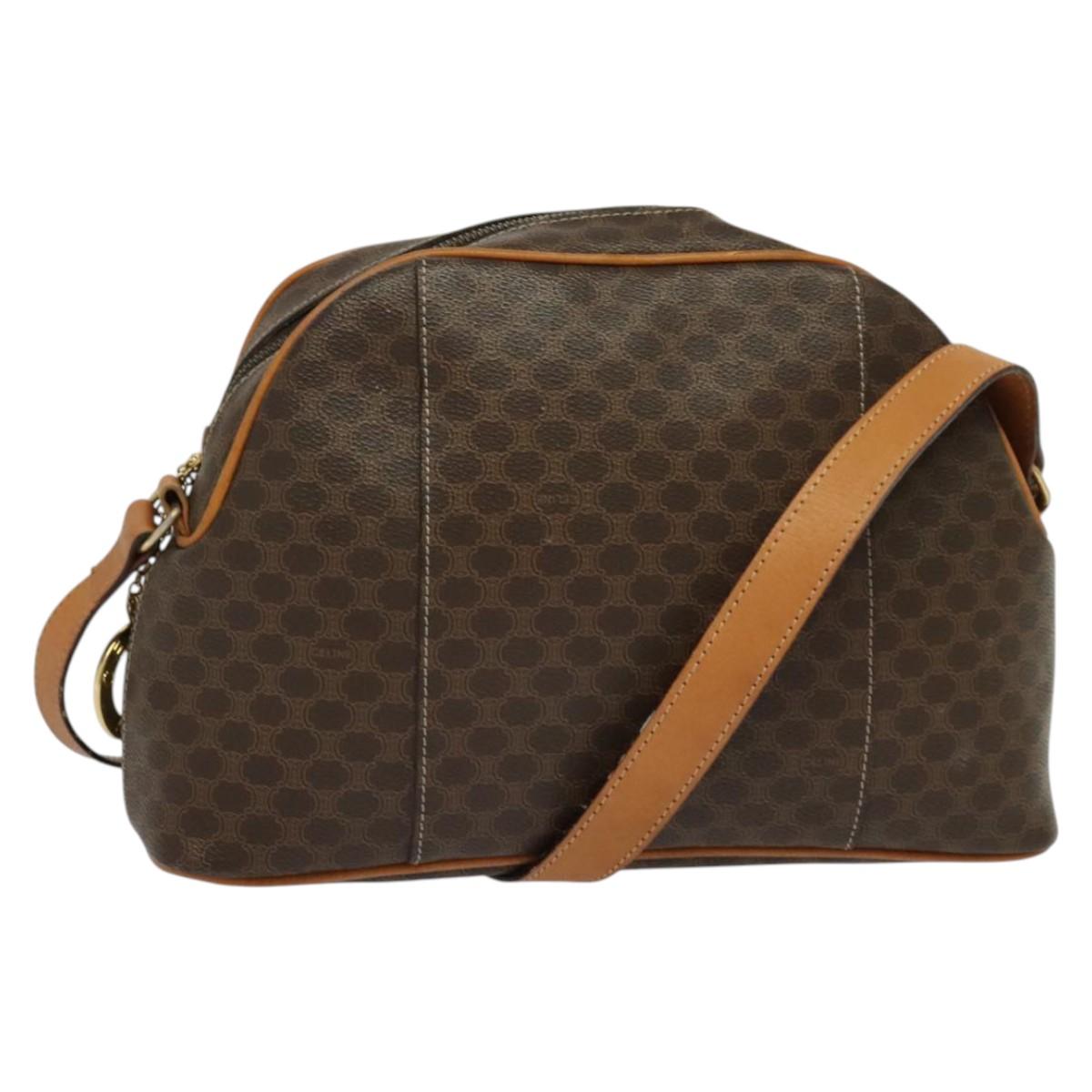 CELINE Macadam Canvas Shoulder Bag PVC Leather Brown Gold Auth BA4023