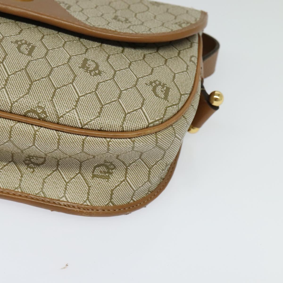 Christian Dior Honeycomb Canvas Shoulder Bag PVC Beige Gold Auth BA4036